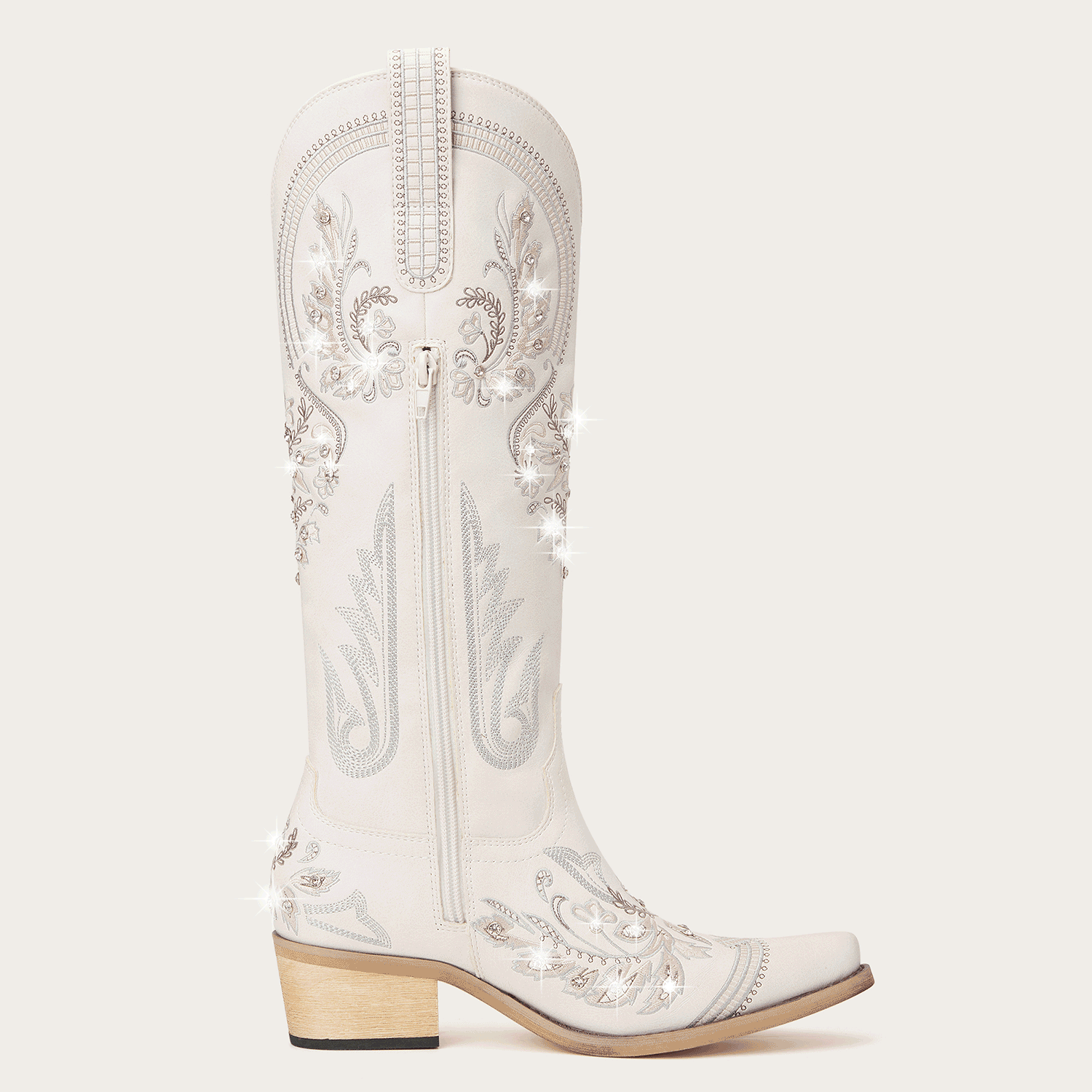 The Aurelia - Ivory Pearl Women's Cowgirl Boots with Snip Toe & Floral Embroidery