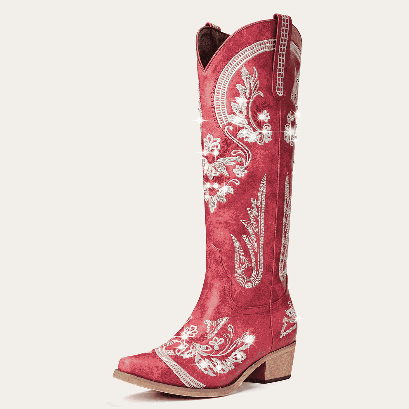 The Aurelia - Crimson Blaze Women's Cowgirl Boots with Snip Toe & Floral Embroidery