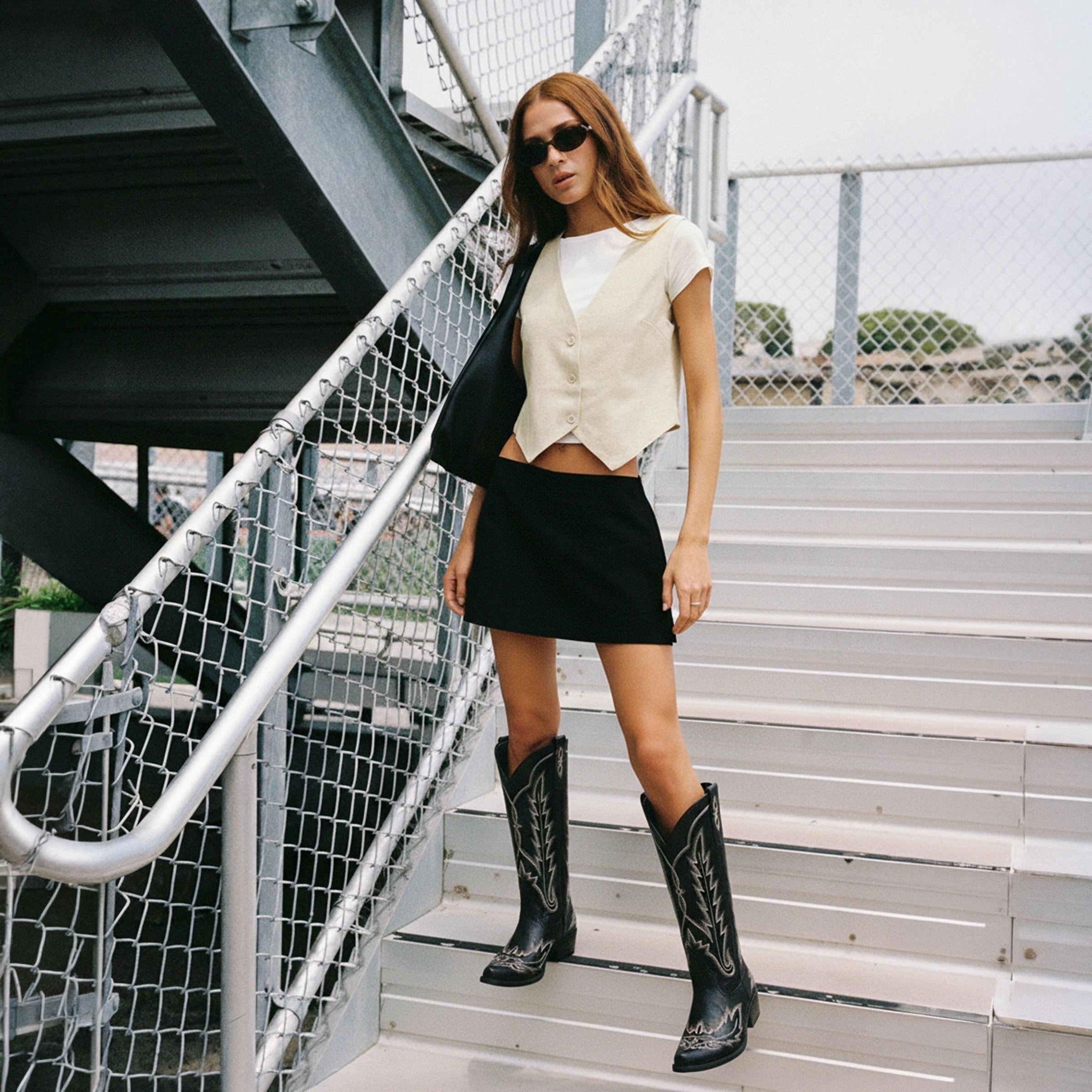 The Rosemary - Black Classic Tall Cowgirl Boots with Embroidery