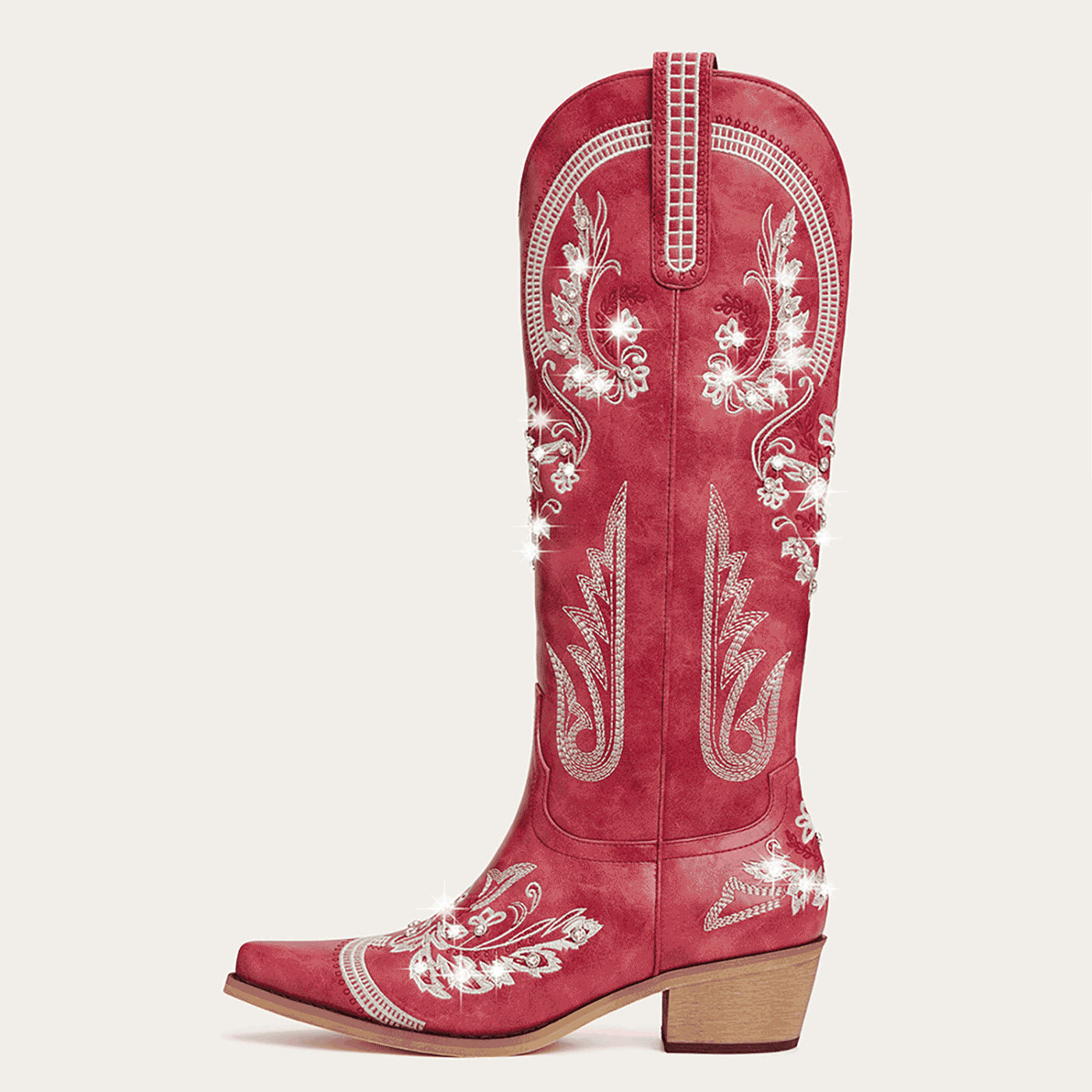 The Aurelia - Crimson Blaze Women's Cowgirl Boots with Snip Toe & Floral Embroidery