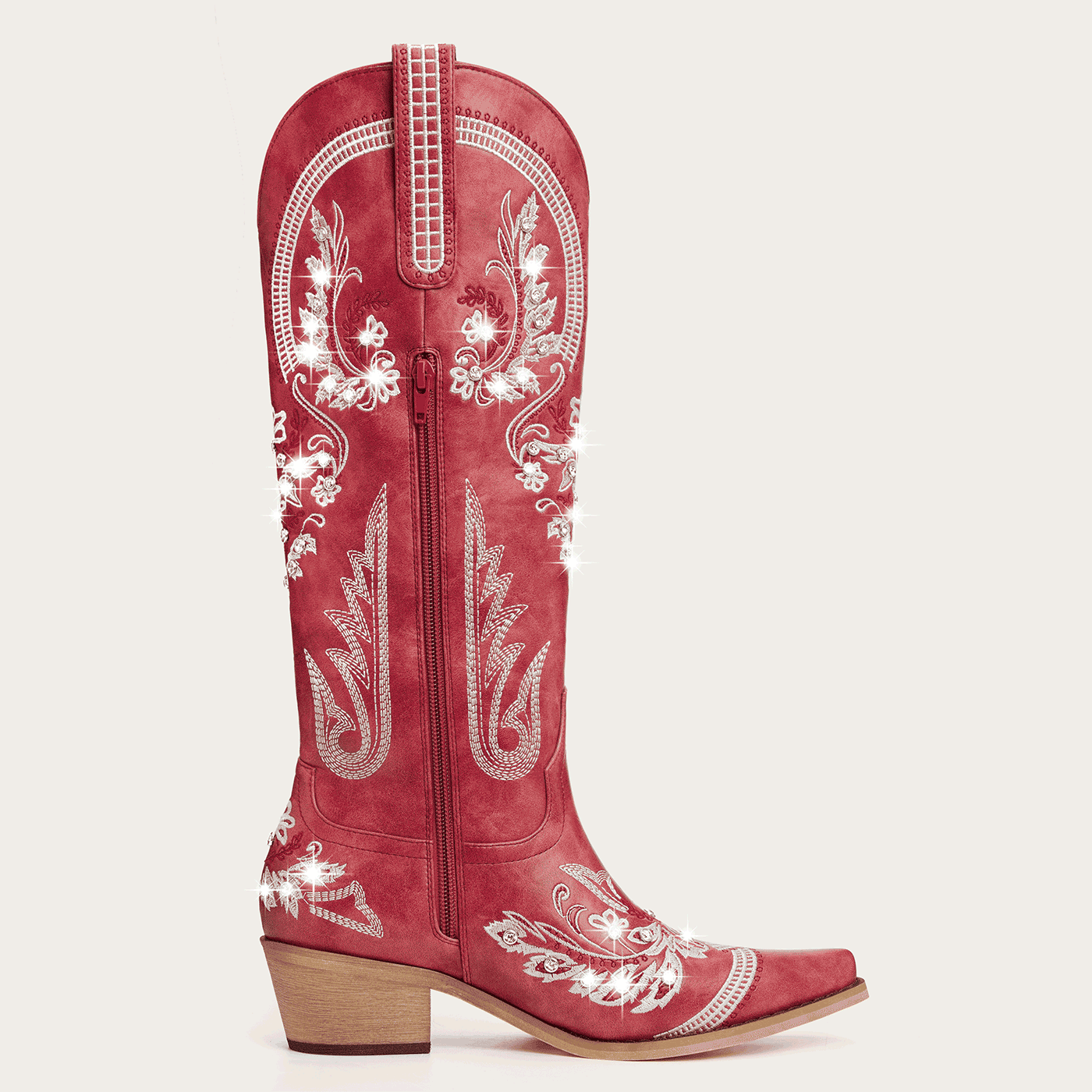 The Aurelia - Crimson Blaze Women's Cowgirl Boots with Snip Toe & Floral Embroidery