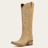 The Rosemary - Beige Suede Classic Tall Cowgirl Boots with Embroidery