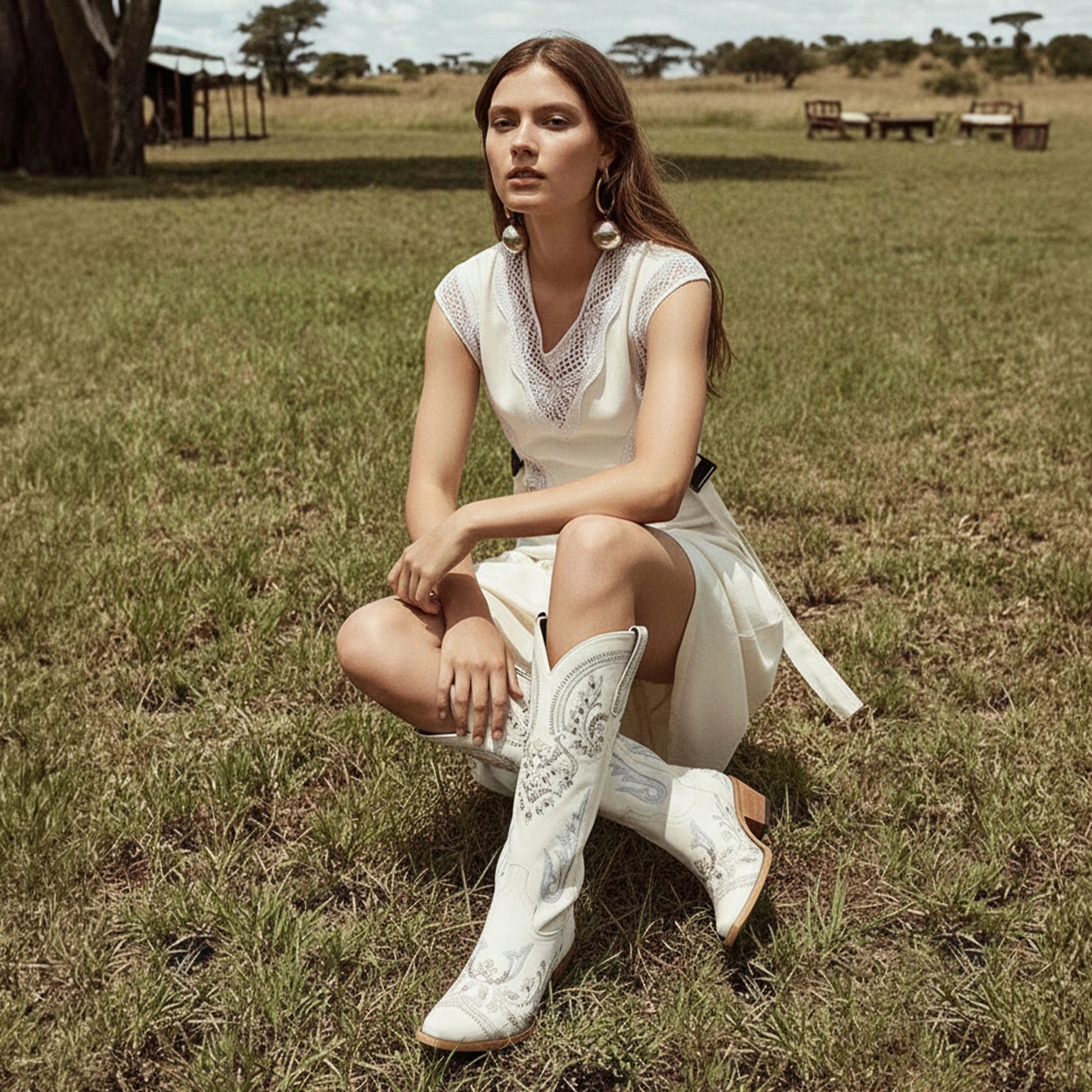 The Aurelia - Ivory Pearl Women's Cowgirl Boots with Snip Toe & Floral Embroidery
