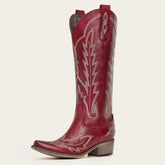 The Rosemary - Crimson Leather Classic Tall Cowgirl Boots with Embroidery