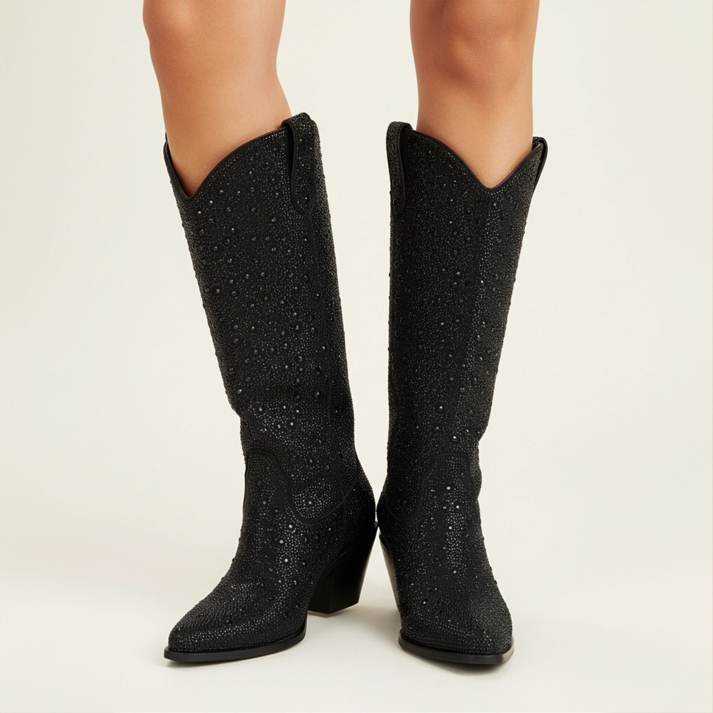 The Stardust – Crystal-Covered Black Tall Cowgirl Boots