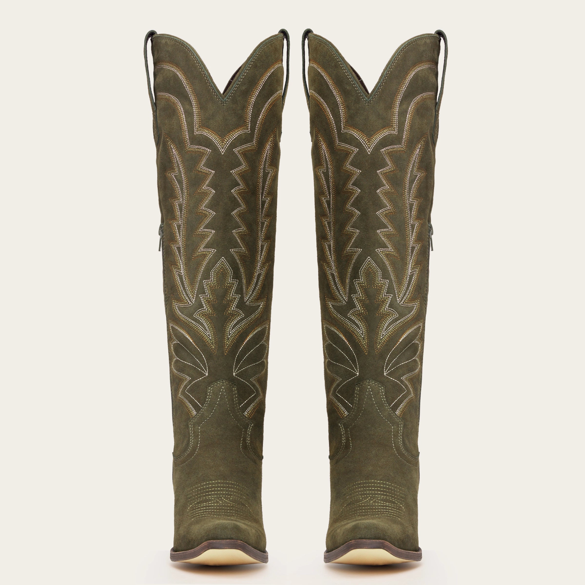 The Laurey - Olive Suede Embroidered Cowgirl Boots with Classic Western Flair