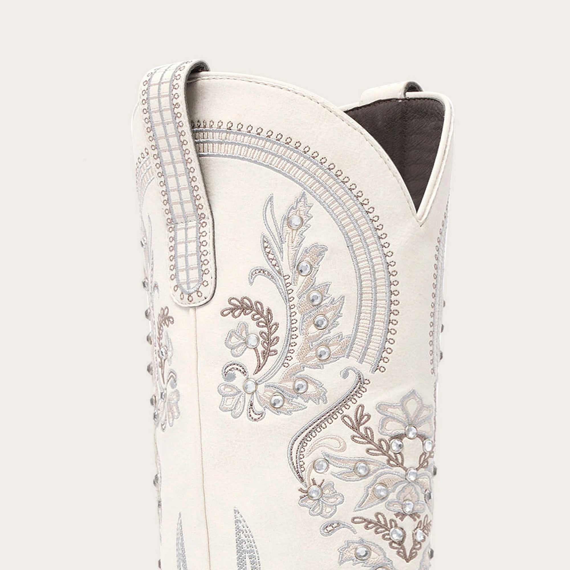 The Aurelia - Ivory Pearl Women's Cowgirl Boots with Snip Toe & Floral Embroidery