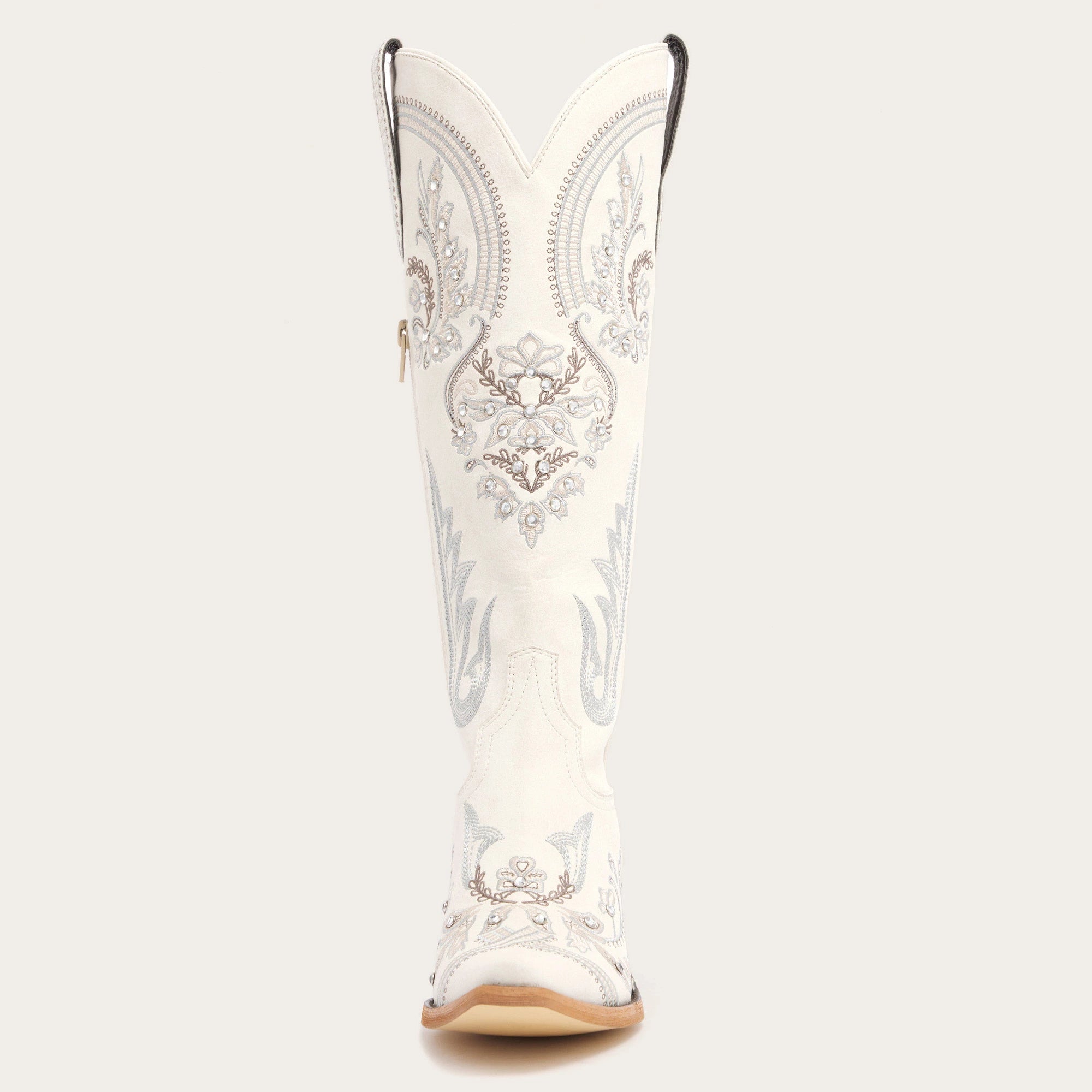 The Aurelia - Ivory Pearl Women's Cowgirl Boots with Snip Toe & Floral Embroidery