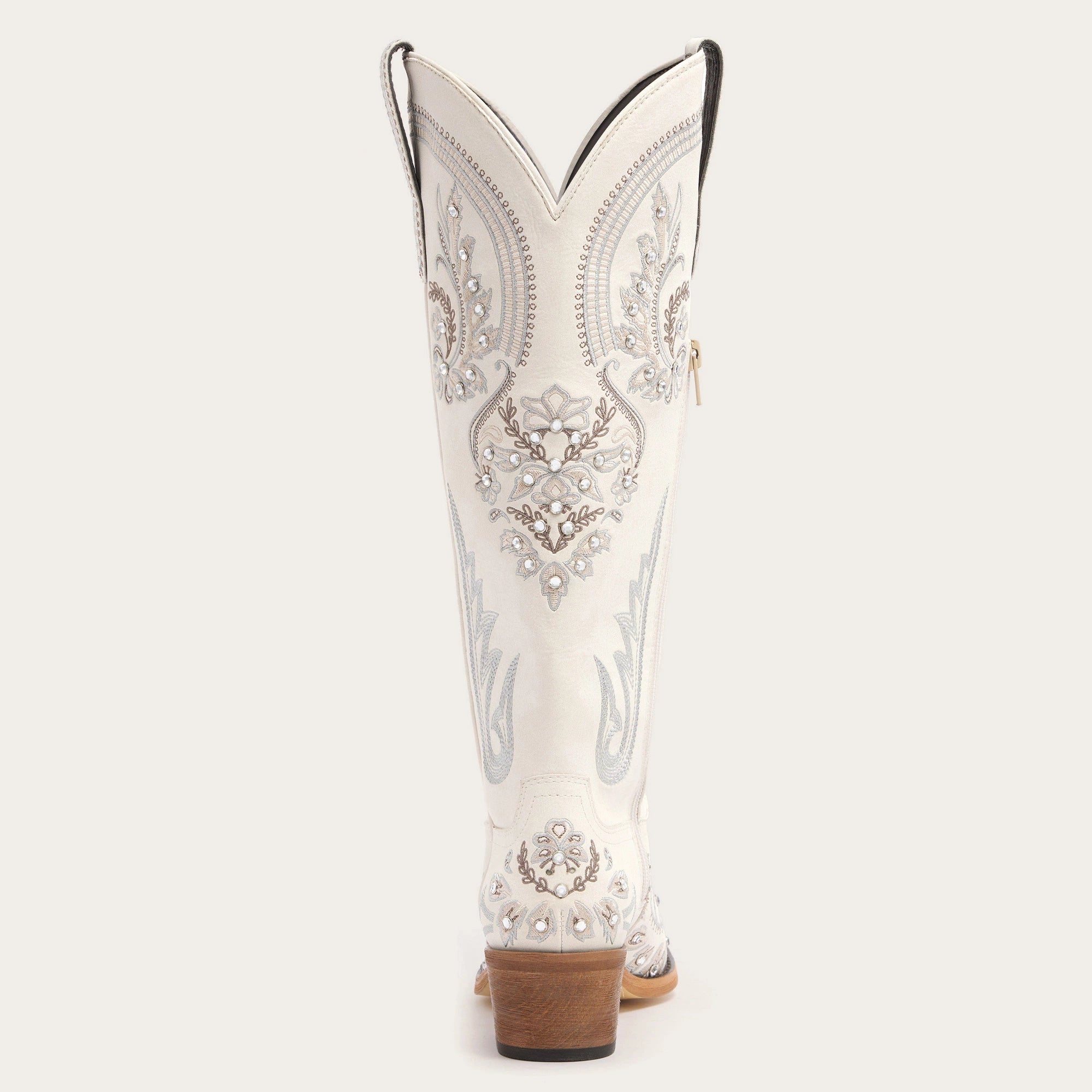 The Aurelia - Ivory Pearl Women's Cowgirl Boots with Snip Toe & Floral Embroidery