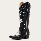 The Hensley - Black Starry Tall Cowgirl Boots with White Embroidery