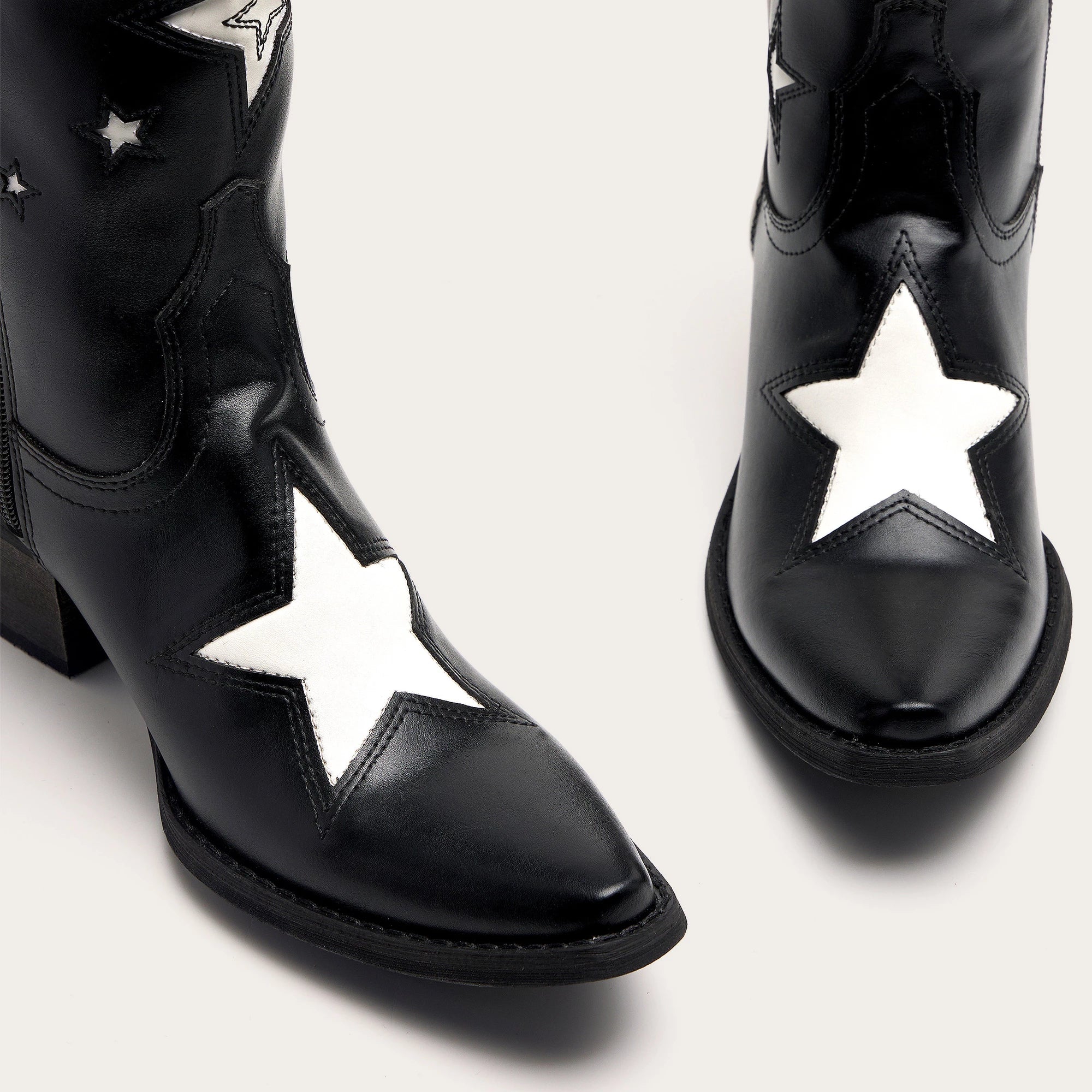 The Hensley - Black Starry Tall Cowgirl Boots with White Embroidery