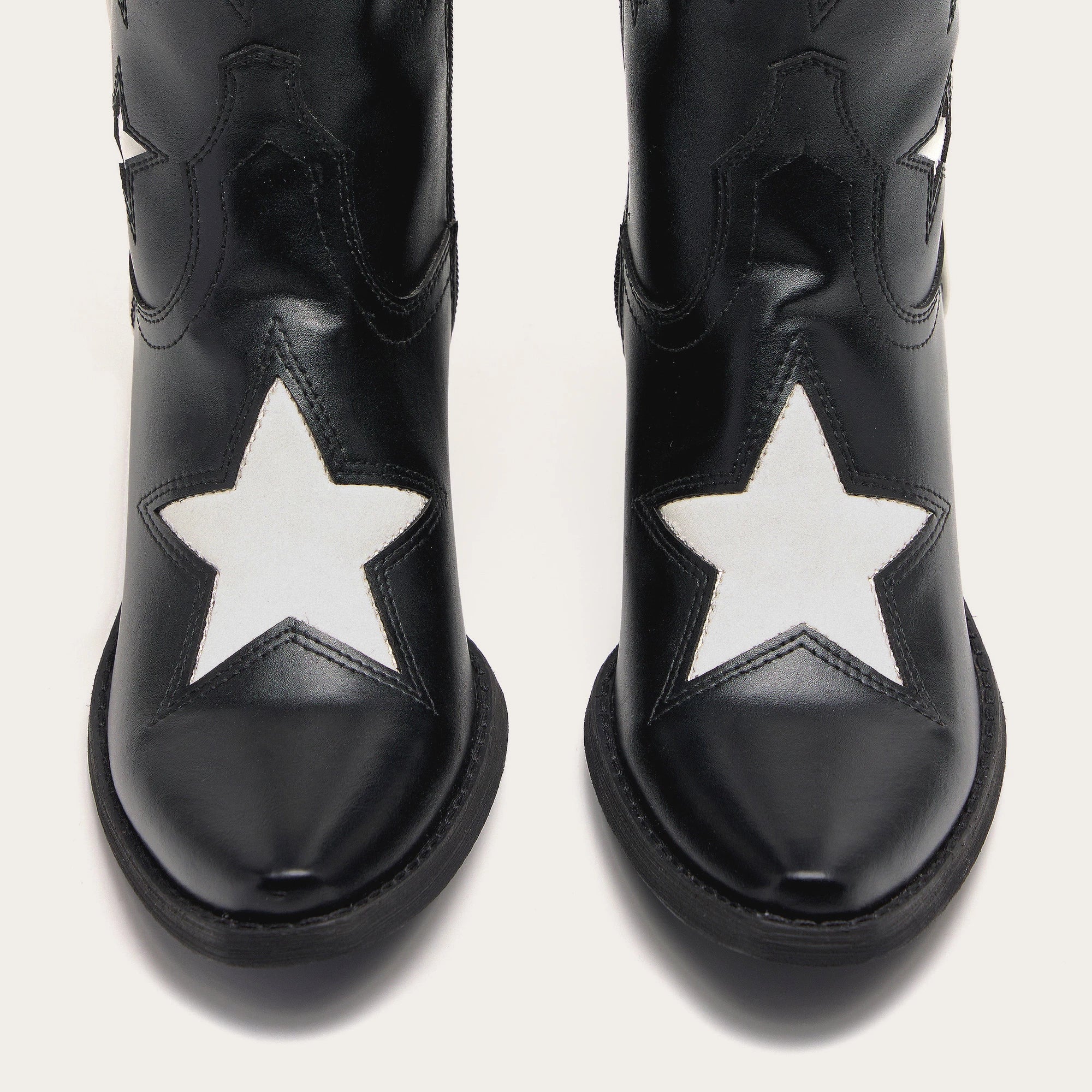 The Hensley - Black Starry Tall Cowgirl Boots with White Embroidery