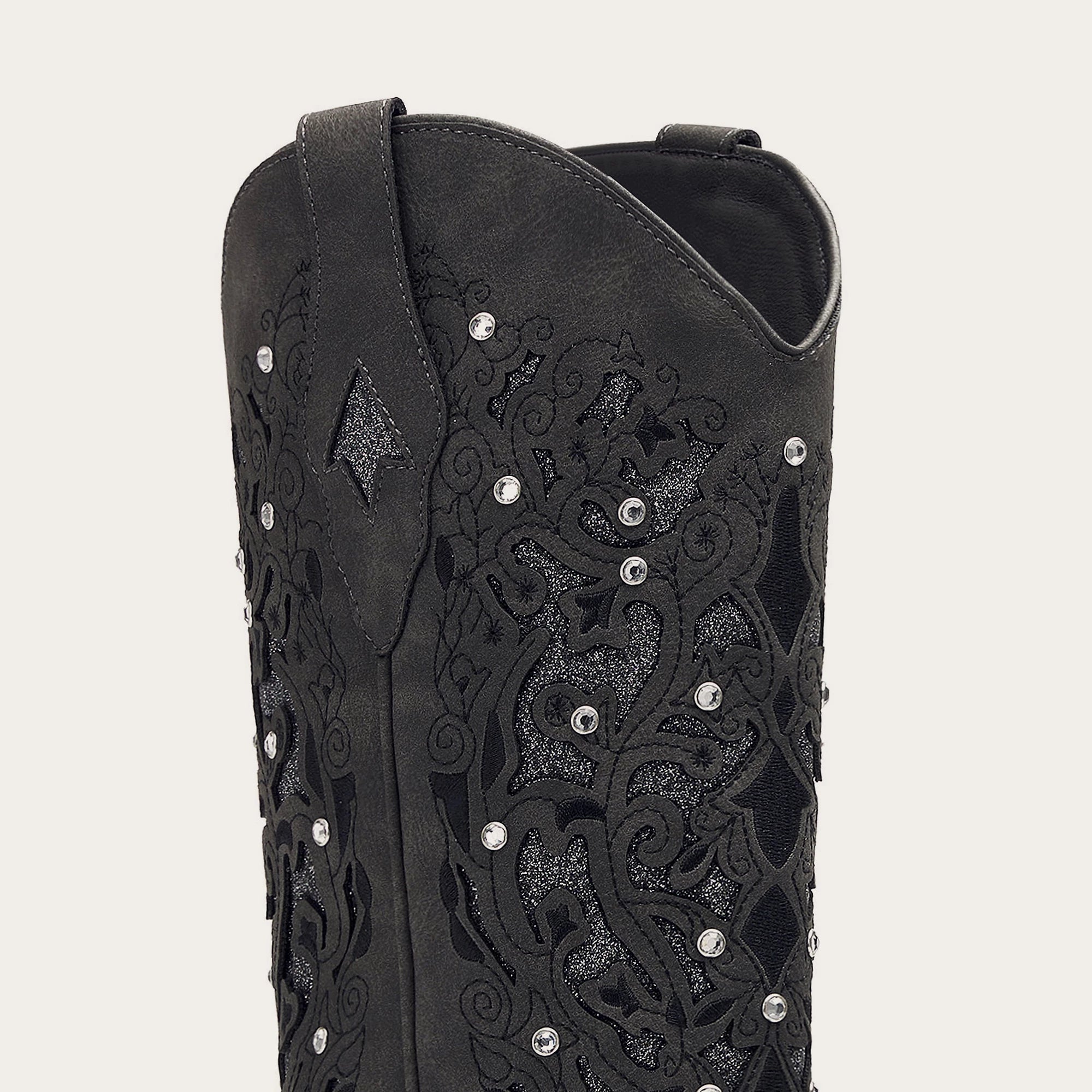 The Ballou - Black Embroidered Cowgirl Boots with Rhinestone and Cutouts