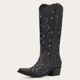 The Ballou - Black Embroidered Cowgirl Boots with Rhinestone and Cutouts