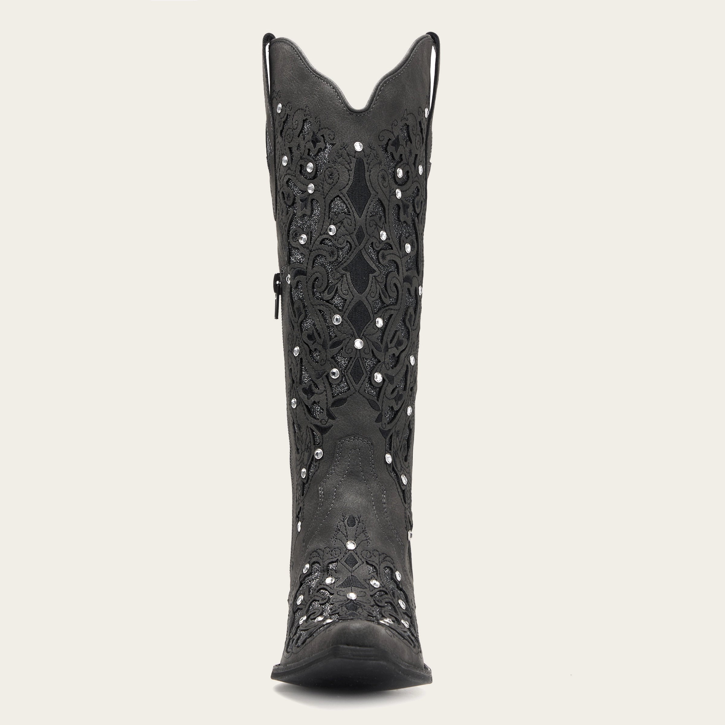 The Ballou - Black Embroidered Cowgirl Boots with Rhinestone and Cutouts