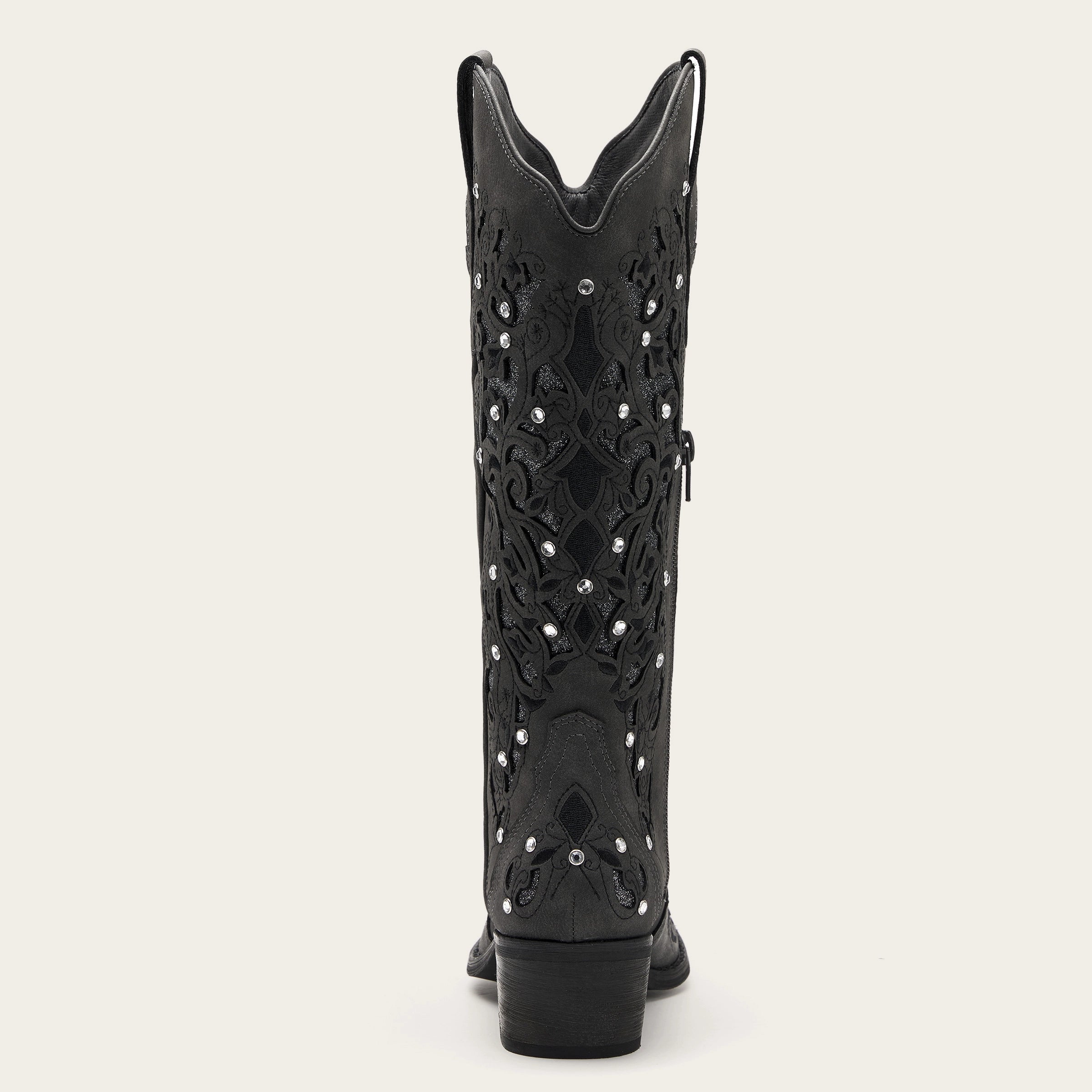 The Ballou - Black Embroidered Cowgirl Boots with Rhinestone and Cutouts