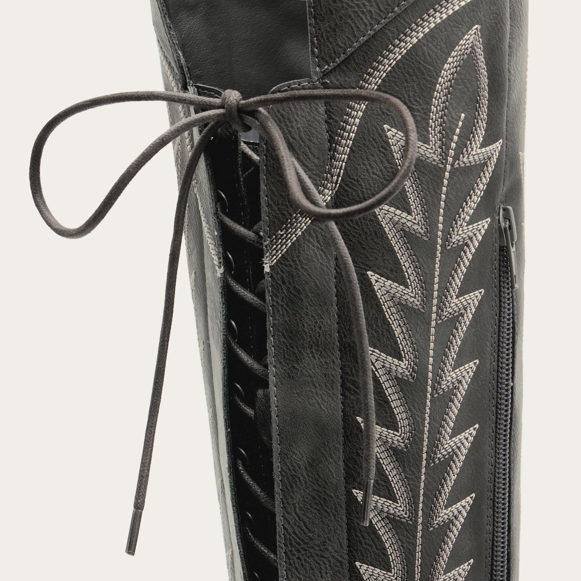 The Ross - Grey Over-the-Knee Cowgirl Boots with Back Tie & Embroidery