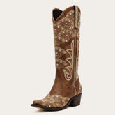 The Swenney - Brown Embroidered Cowgirl Boots with Rhinestone Detailing