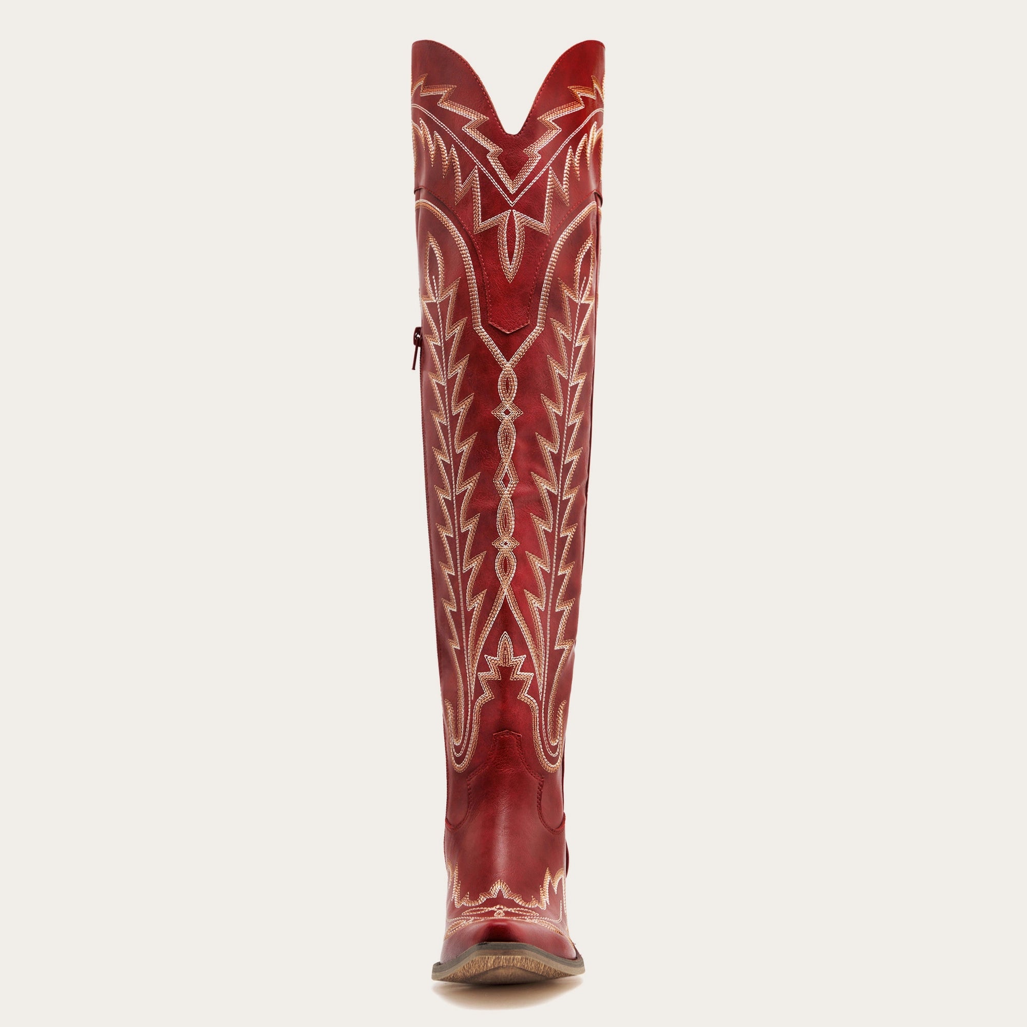 The Ross - Red Over-the-Knee Cowgirl Boots with Back Tie & Embroidery