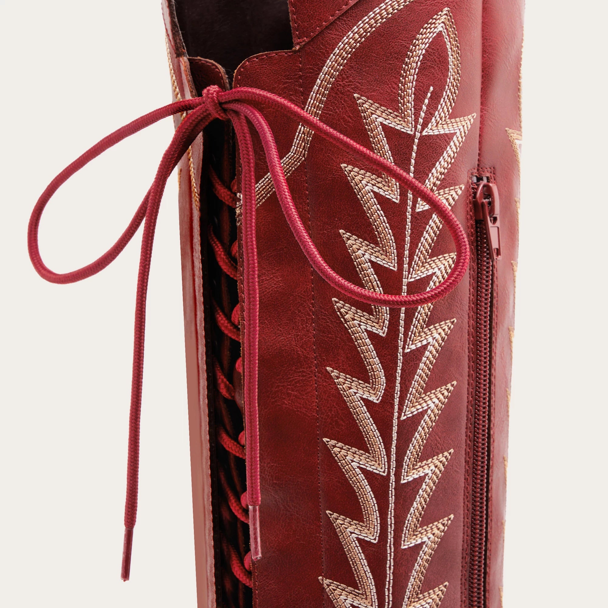 The Ross - Red Over-the-Knee Cowgirl Boots with Back Tie & Embroidery