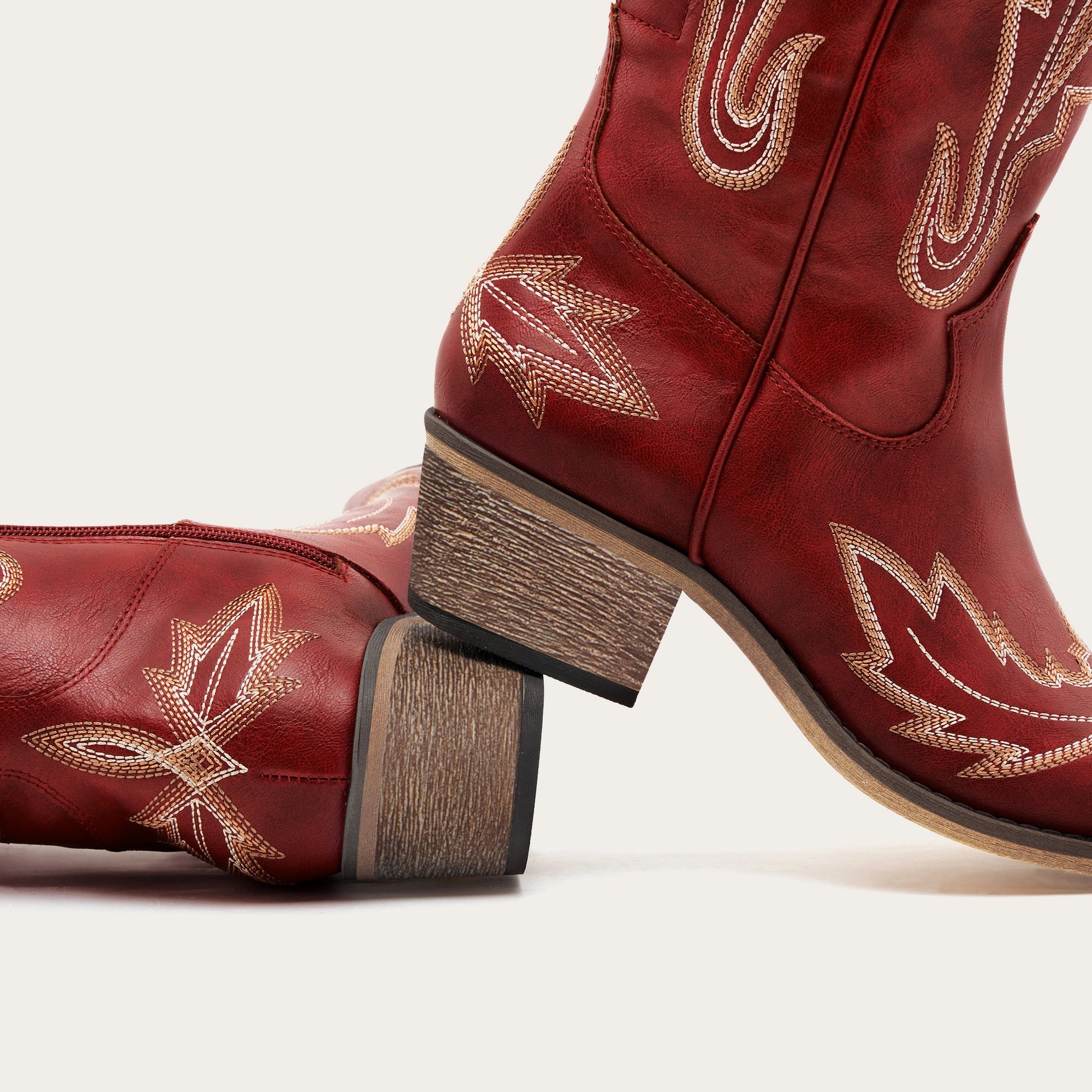 The Ross - Red Over-the-Knee Cowgirl Boots with Back Tie & Embroidery
