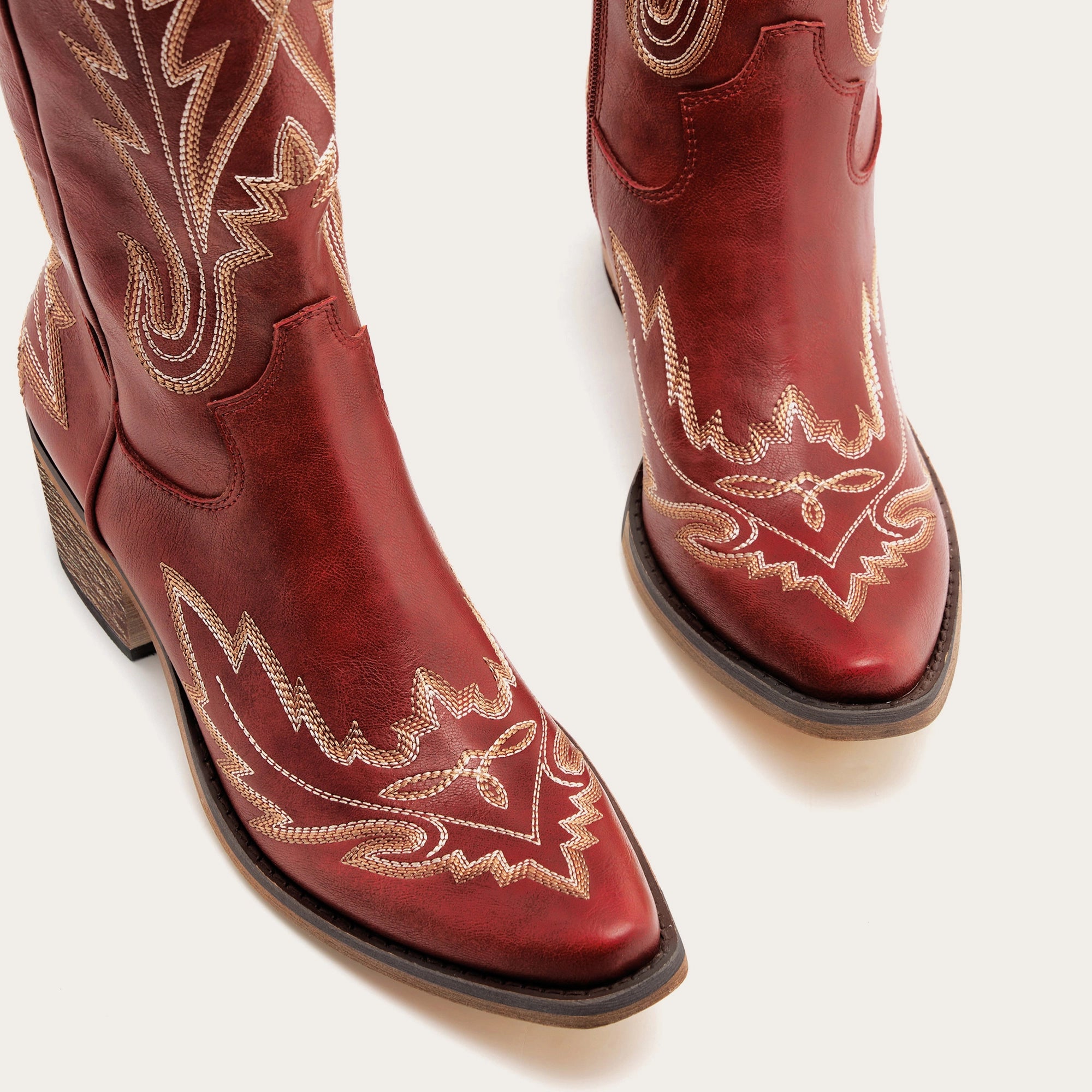 The Ross - Red Over-the-Knee Cowgirl Boots with Back Tie & Embroidery