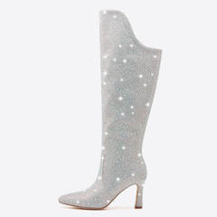 Womens' Rhinestone-Embellished Over-the-Knee Cowgirl Boots with Side Zipper and Stiletto Heels