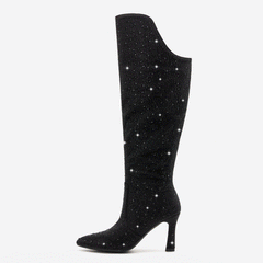 Womens' Rhinestone-Embellished Over-the-Knee Cowgirl Boots with Side Zipper and Stiletto Heels