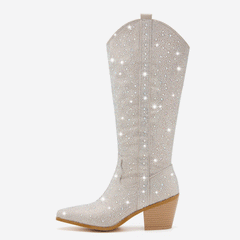 Women's Cowgirl Boots with Pointed-Toe and Full Rhinestone Embellishments