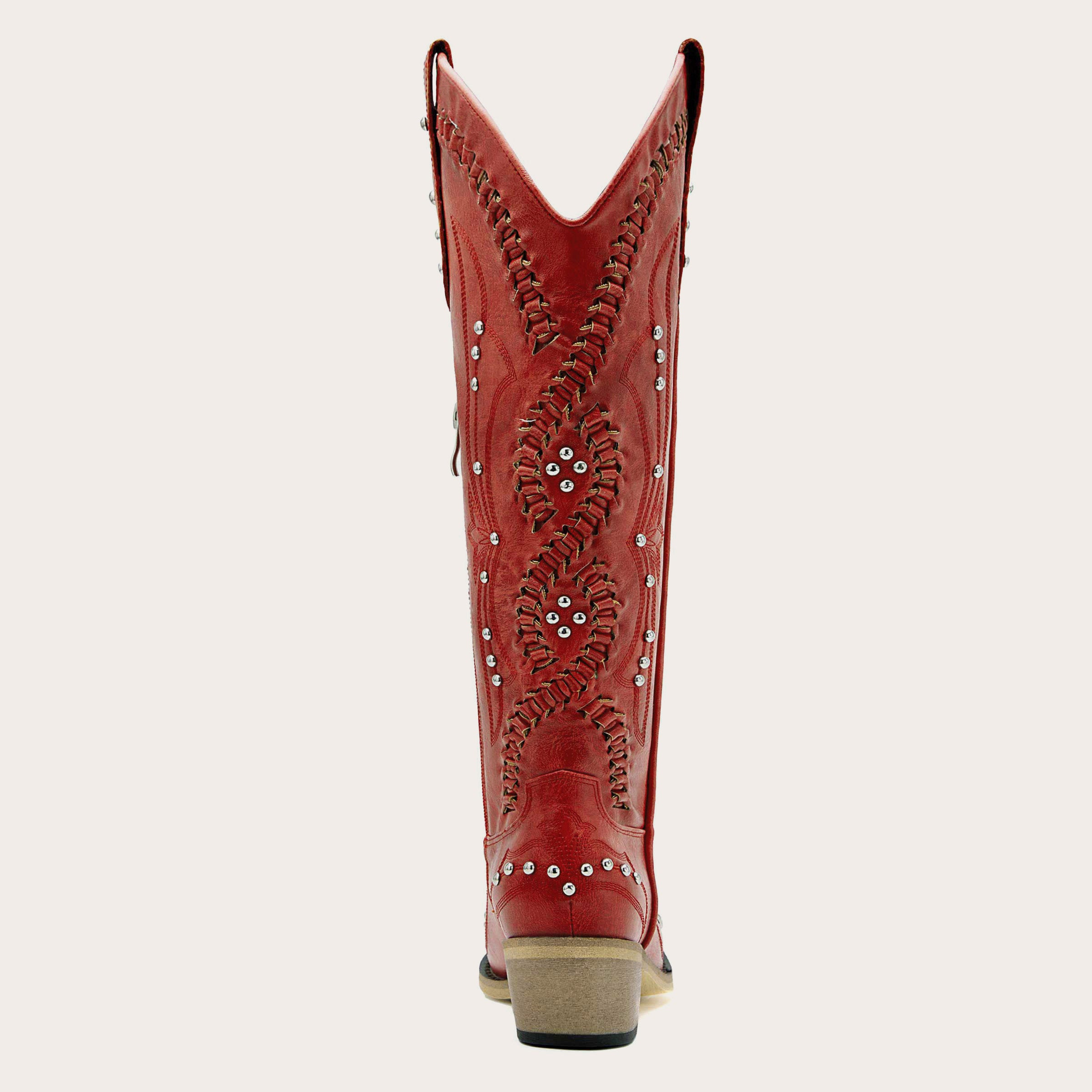 The Kitty - Red Snip Toe Rhinestone Cowgirl Boots with Cutout Woven