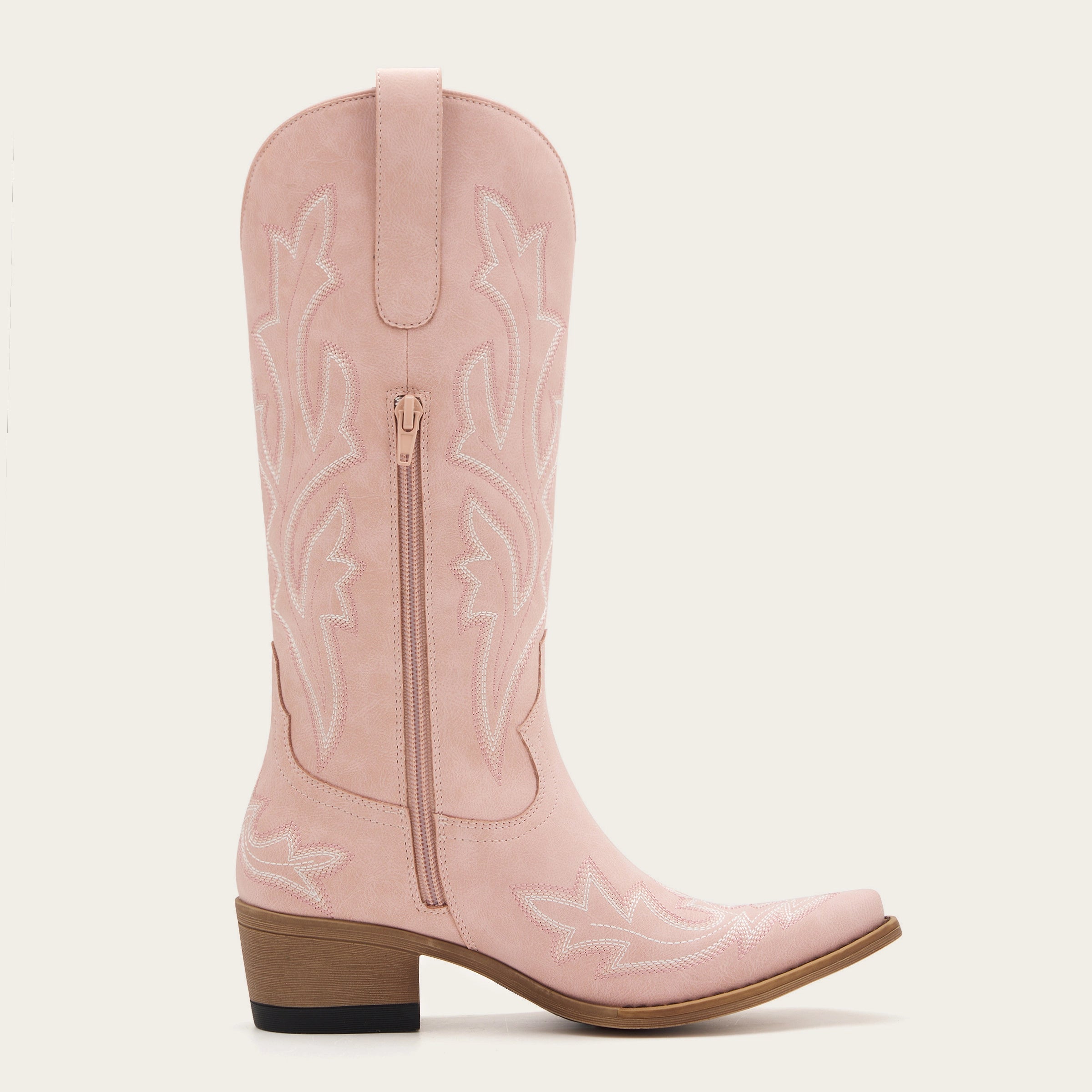 The Etta - Pink Short Tall Cowgirl Boots with Delicate Embroidery