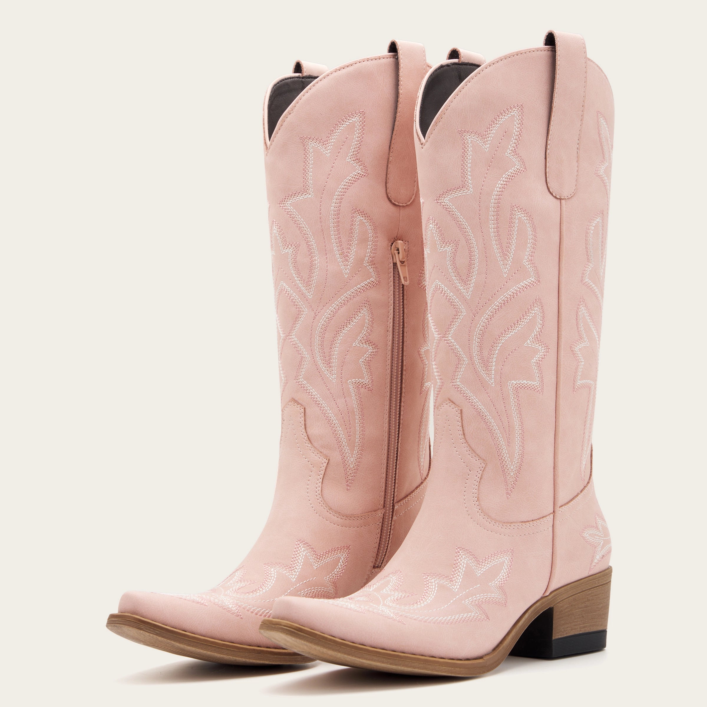 The Etta - Pink Short Tall Cowgirl Boots with Delicate Embroidery