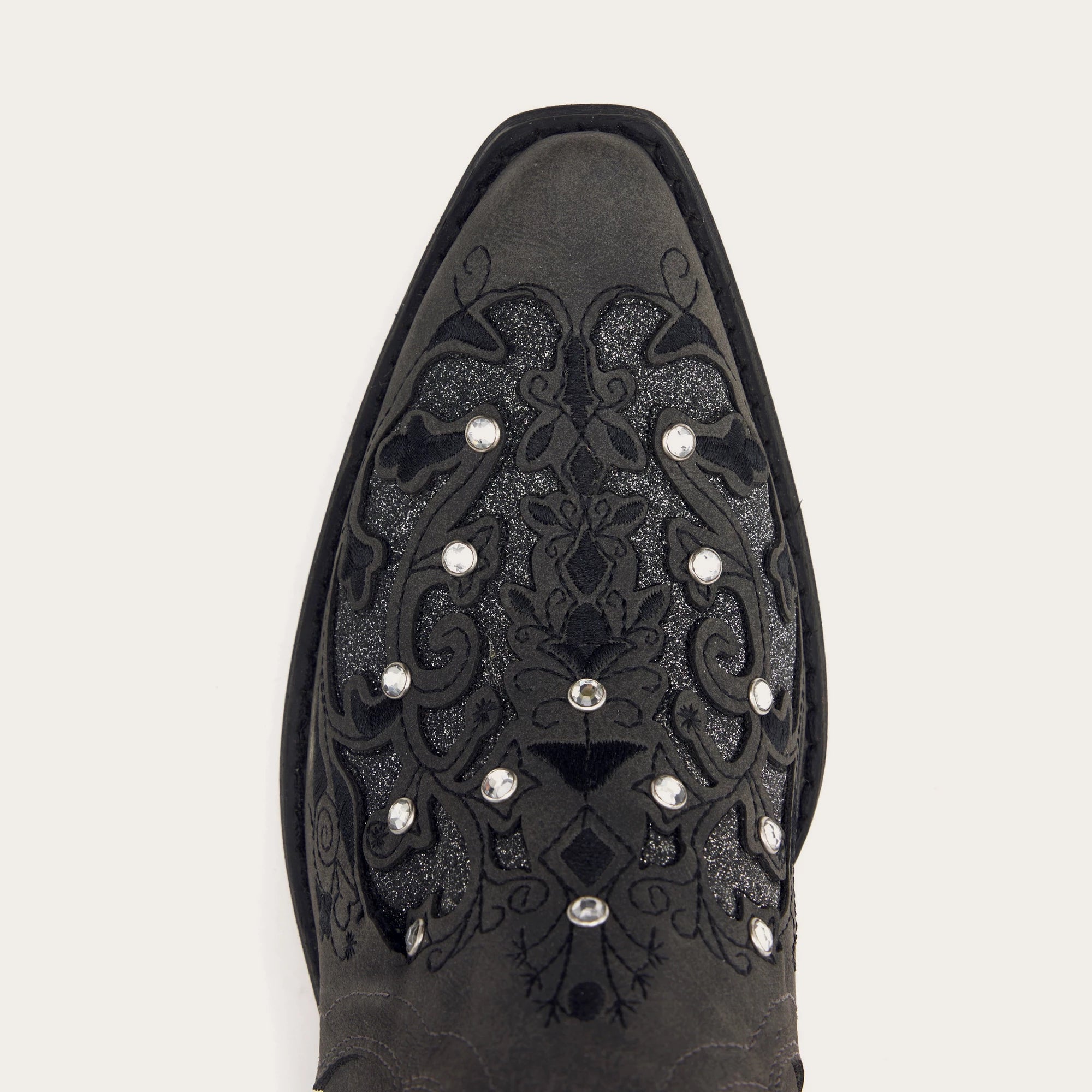 The Ballou - Black Embroidered Cowgirl Boots with Rhinestone and Cutouts