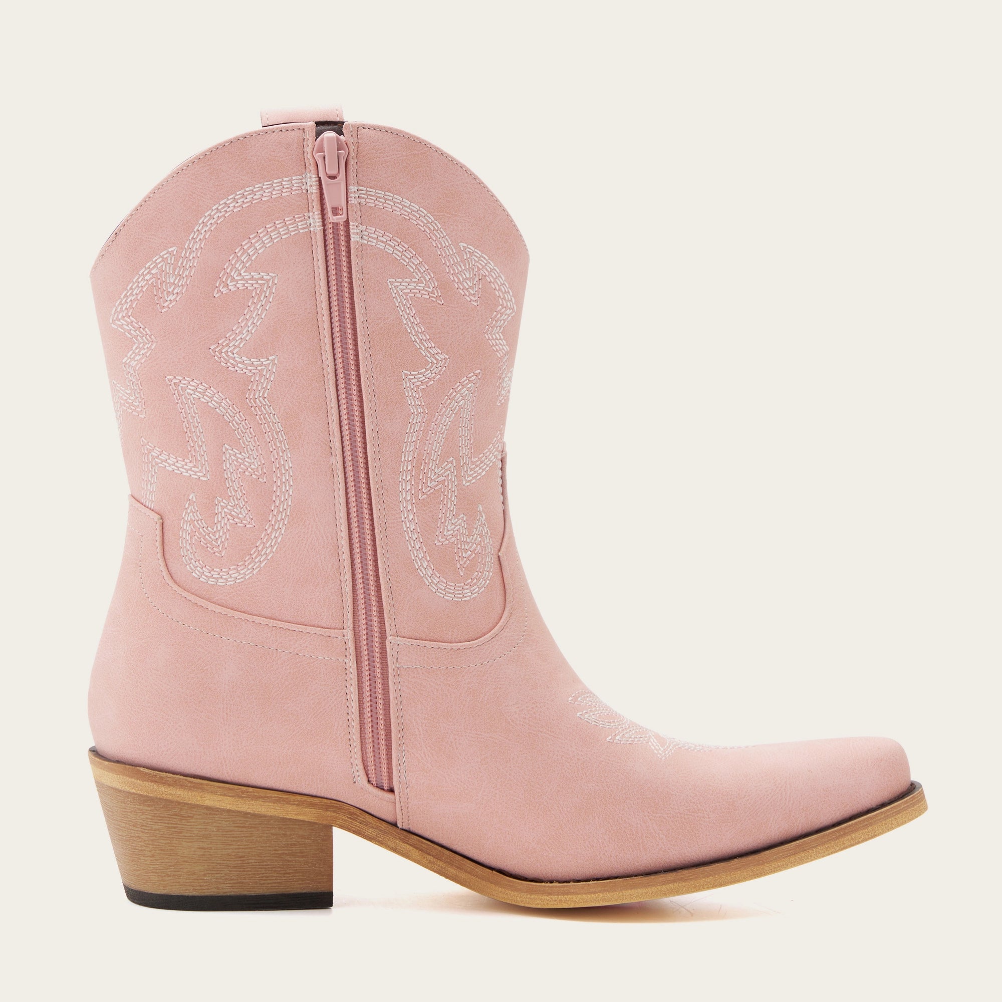 The Rosie - Snip Toe Pink Cowgirl Booties Embroidery Side Zipper