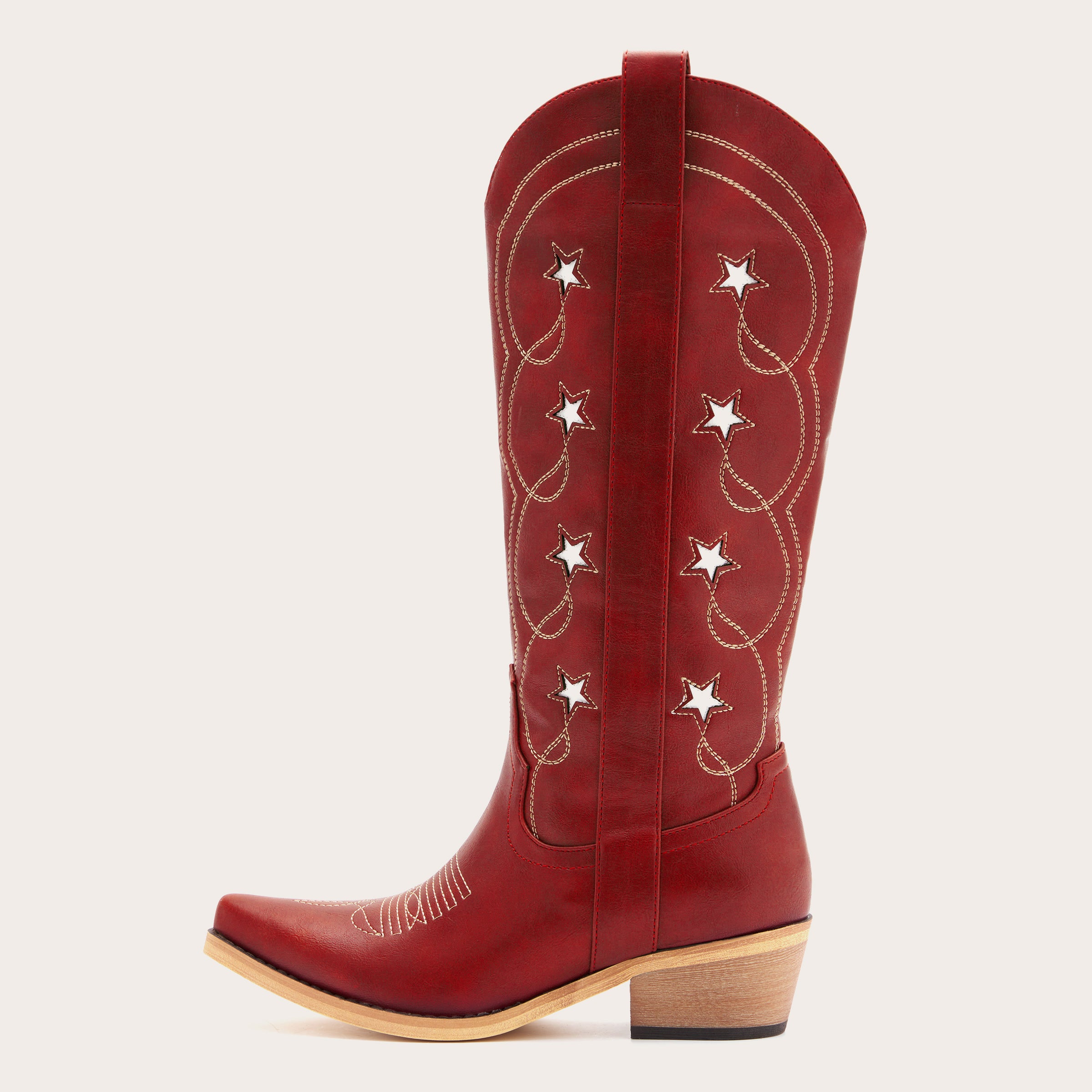 The Stella - Red Starry Embroidered Cowgirl Boots with Bold Detailing