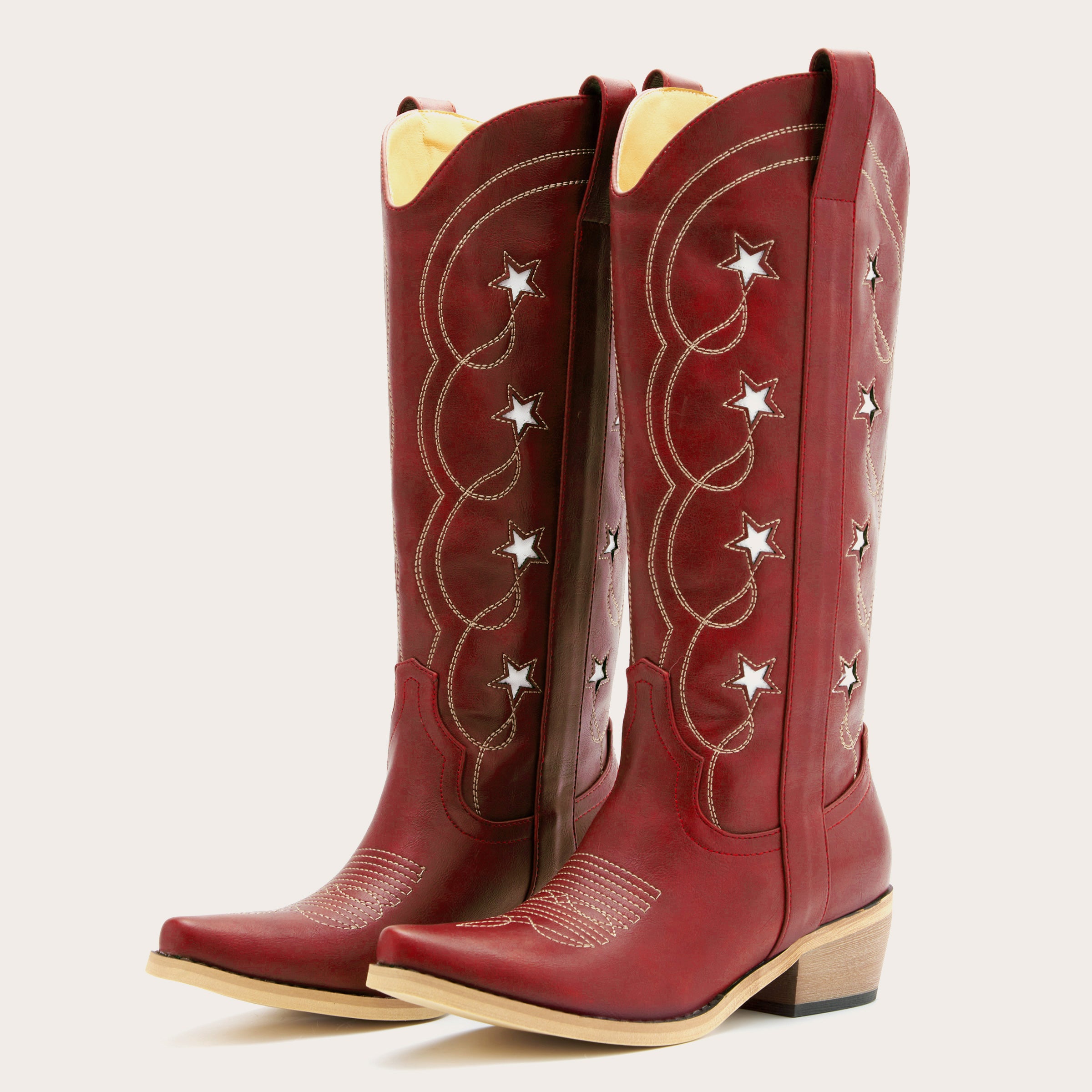 The Stella - Red Starry Embroidered Cowgirl Boots with Bold Detailing