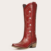 The Stella - Red Starry Embroidered Cowgirl Boots with Bold Detailing