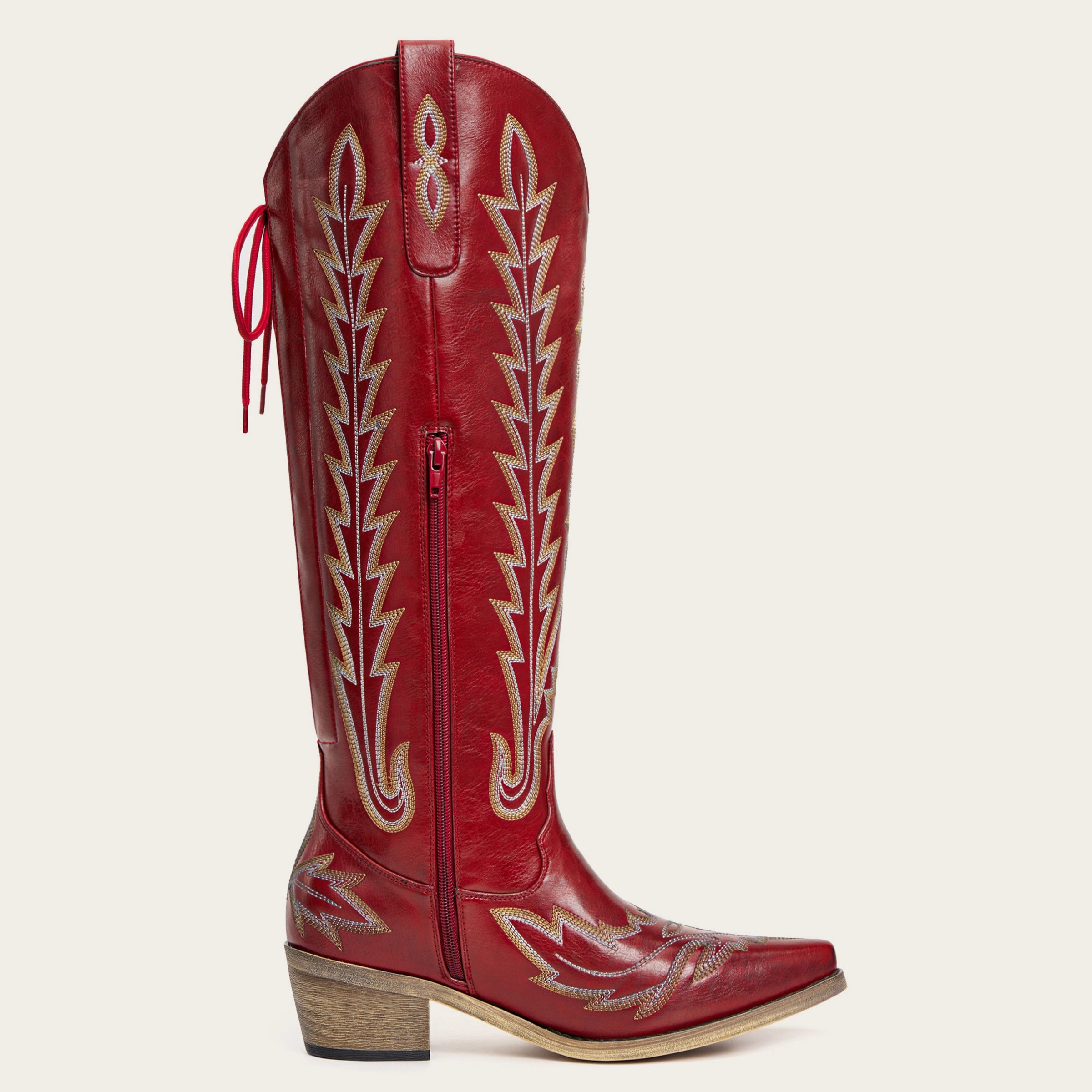 The Eula - Red Tall Cowgirl Boots with Intricate Western Embroidery
