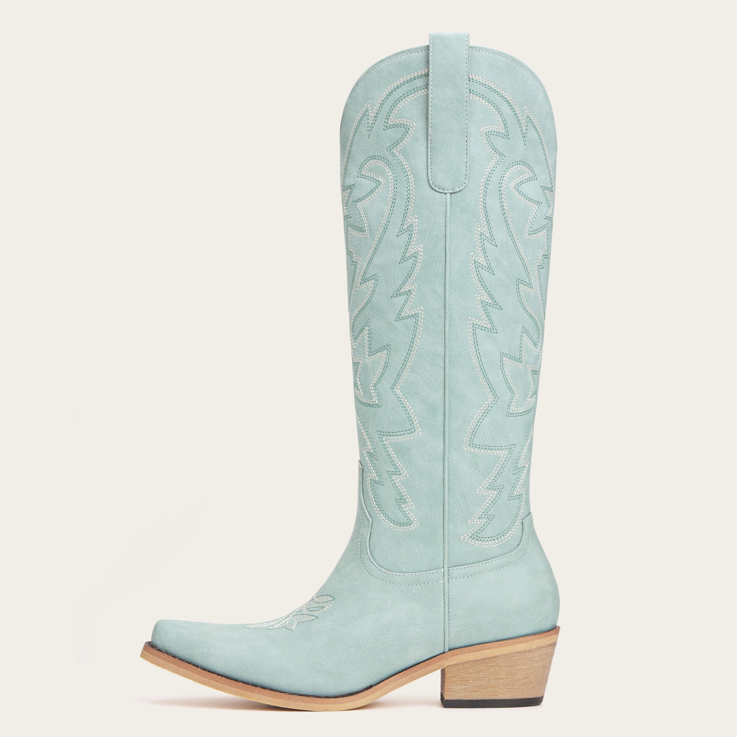 The Molly Wood – Blue Snip Toe Embroidered Cute Comfortable Tall Cowgirl Boots