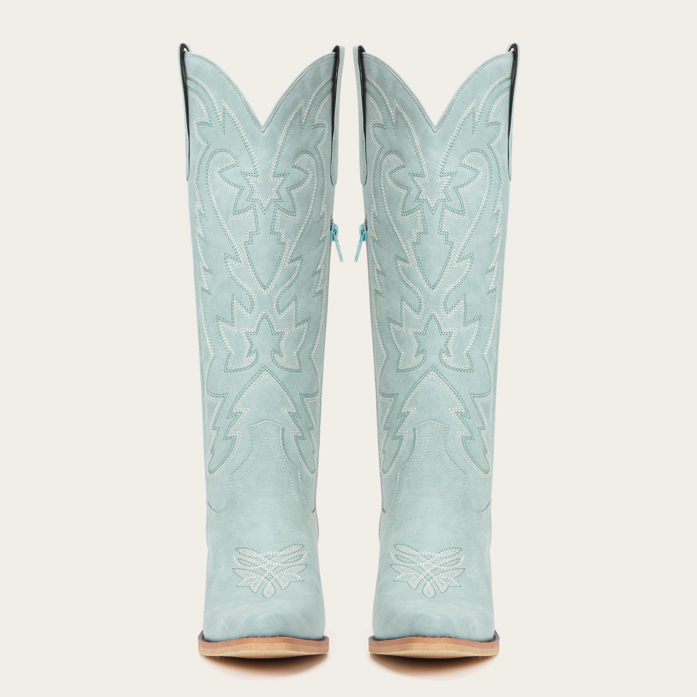 The Molly Wood – Blue Snip Toe Embroidered Cute Comfortable Tall Cowgirl Boots