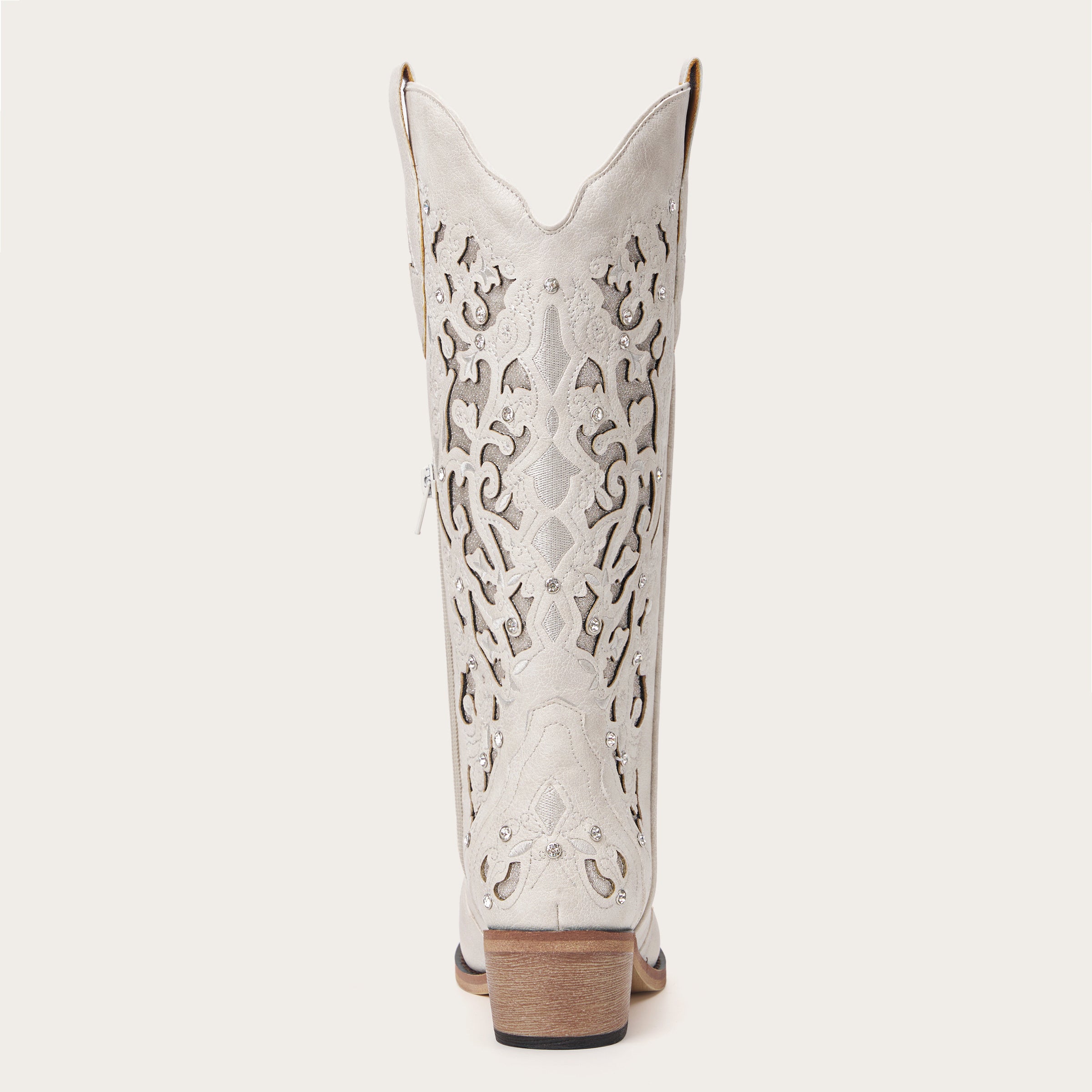 The Ballou - White Embroidered Cowgirl Boots with Rhinestone and Cutouts