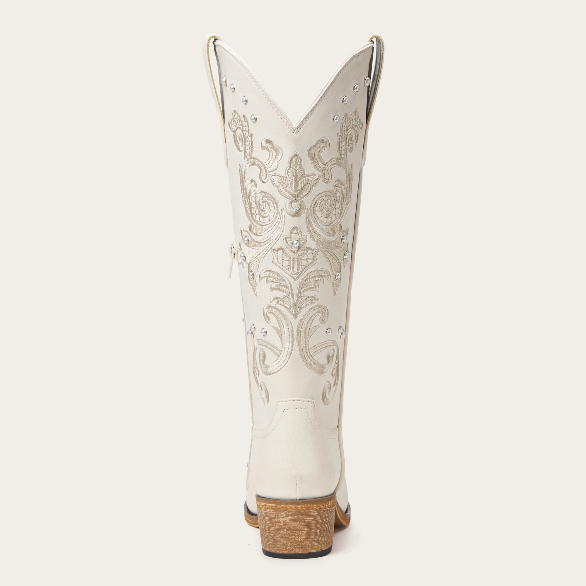The Missie – Ivory Embroidered Cowgirl Boots with Pearls and Elegant Western Flair