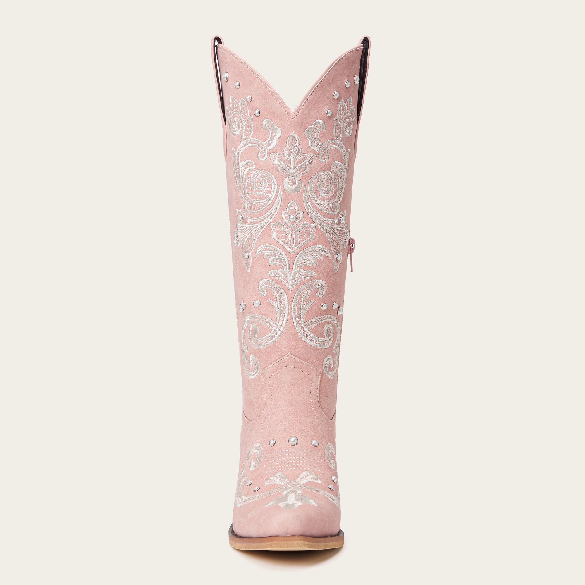 The Missie – Rose Pink Embroidered Cowgirl Boots with Pearls and Elegant Western Flair
