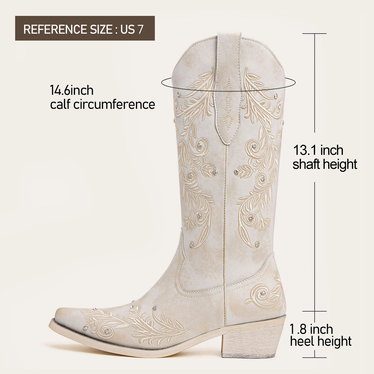 The Everly - Ivory Floral Vine Embroidered Snip Toe Cowgirl Boots with Side Zipper
