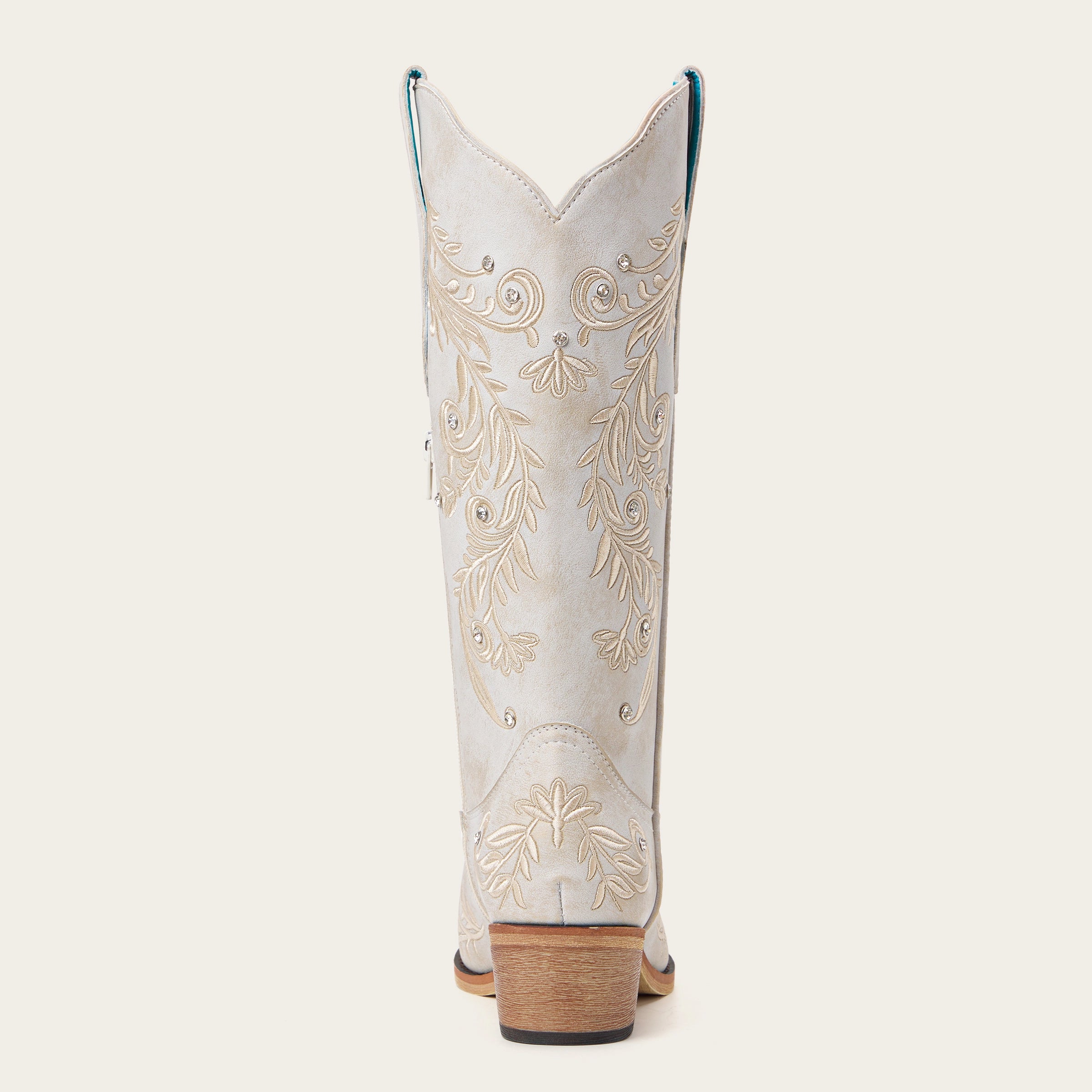The Everly – Ivory Cowgirl Boots with Vine Embroidery and Crystal Accents