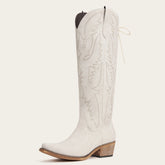 The Withersteen – Ivory Tall Cowgirl Boots with Bold Embroidery and Lace-Up Back