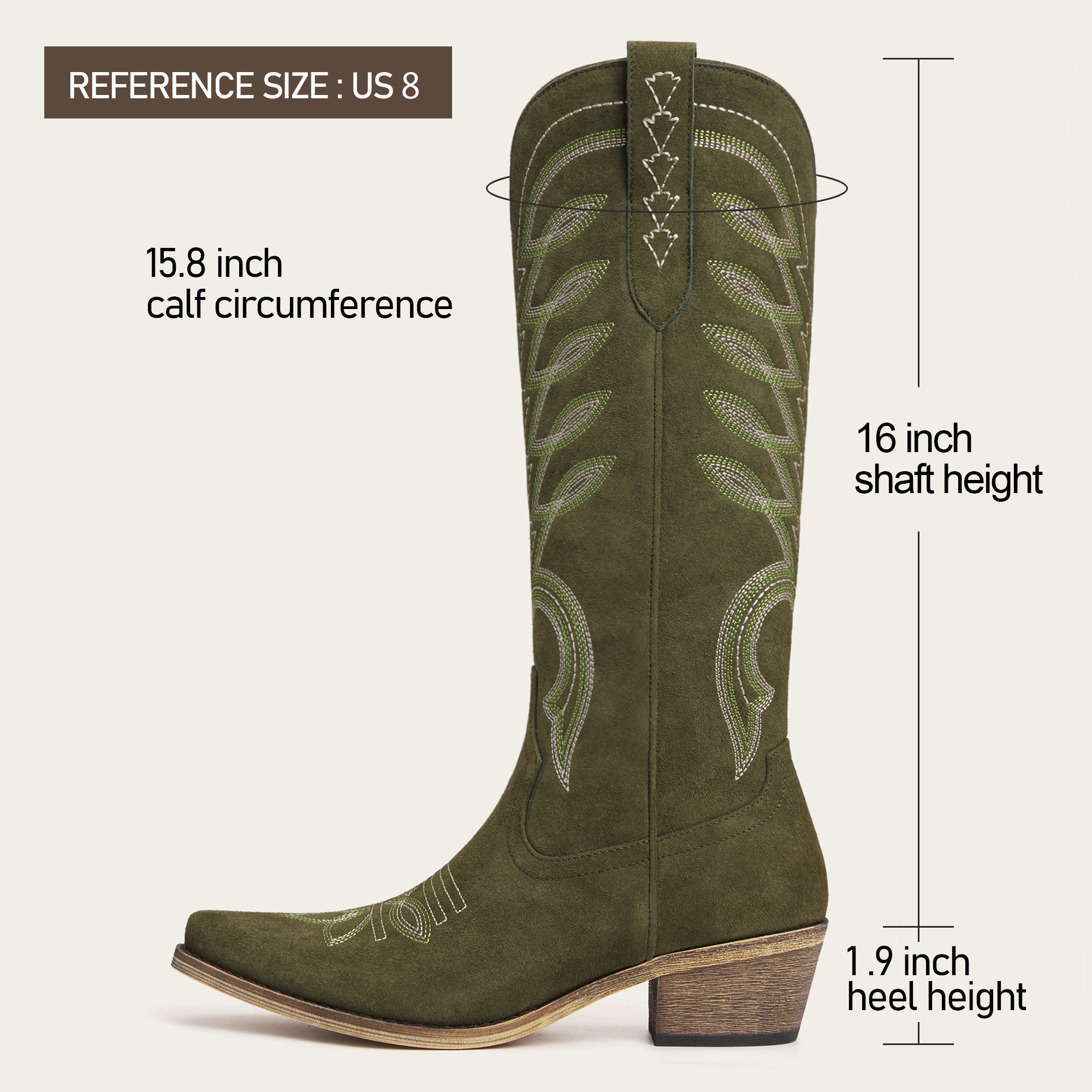The Mojave - Olive Green Suede Cowgirl Boots with Classic Western Stitching