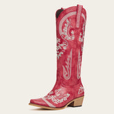 The Aurelia - Crimson Blaze Women's Cowgirl Boots with Snip Toe & Floral Embroidery