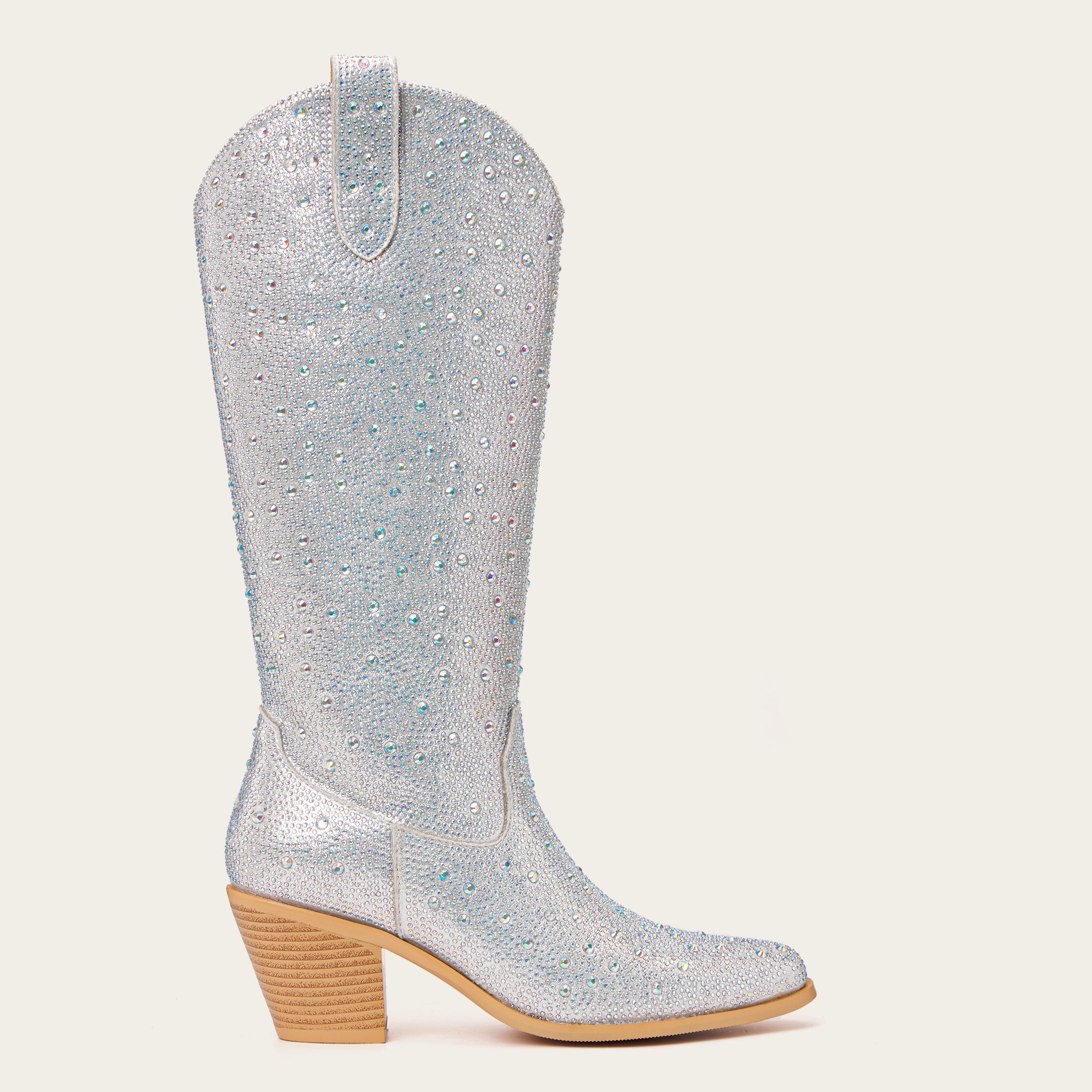 The Stardust – Crystal-Covered Silver Tall Cowgirl Boots