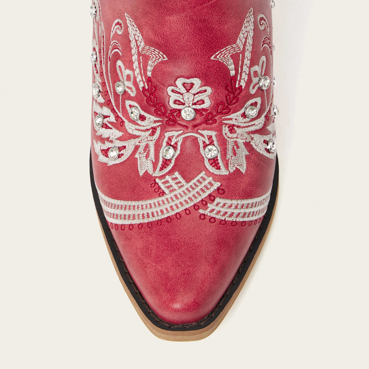 The Aurelia - Crimson Blaze Floral Embroidered Rhinestone Snip Toe Cowgirl Boots
